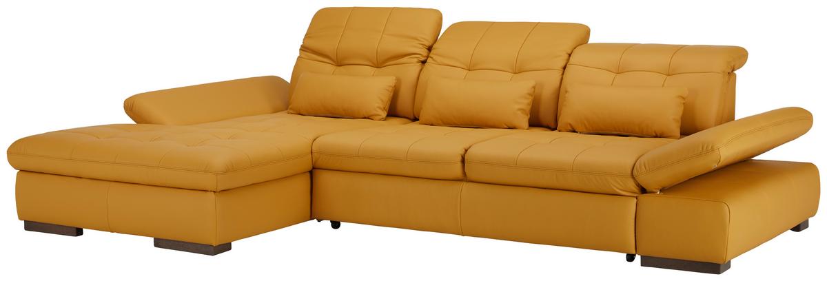 Rohová sedačka SANFINO, ľavá, kari žltá pravá koža - chrómová/kari žltá, Konventionell, kov/koža (199/305cm) - Premium Living