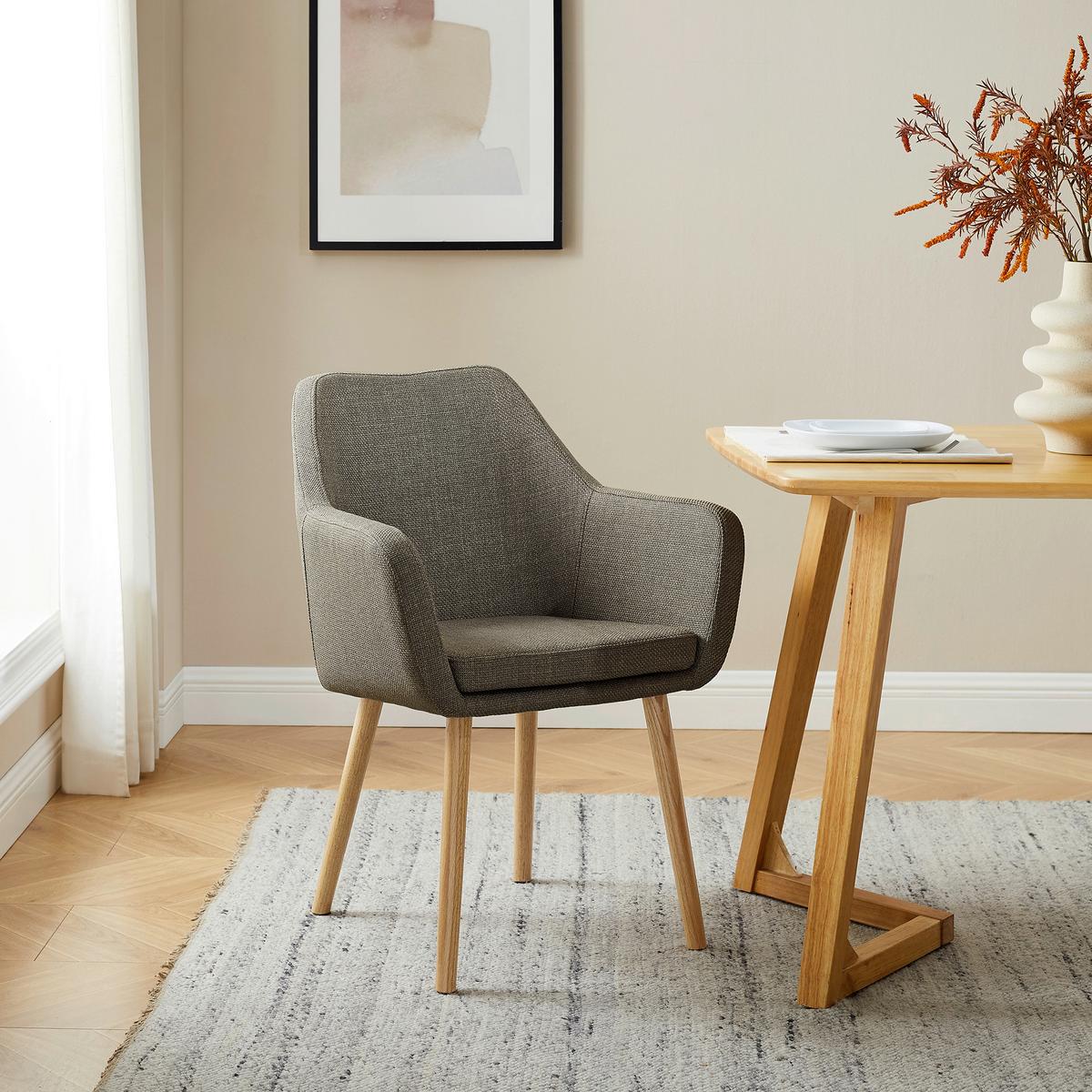 Armlehnstuhl Braun B: 62cm - Braun/Naturfarben, MODERN, Holz/Textil (62/84/60cm) - Livetastic