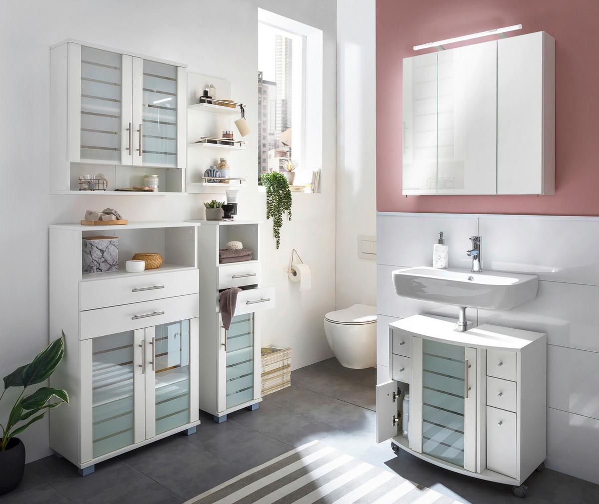 Midischrank Niko Weiß B: 30,3cm - Silberfarben/Weiß, MODERN, Glas/Holzwerkstoff (30,3/110,5/32,6cm) - MID.YOU