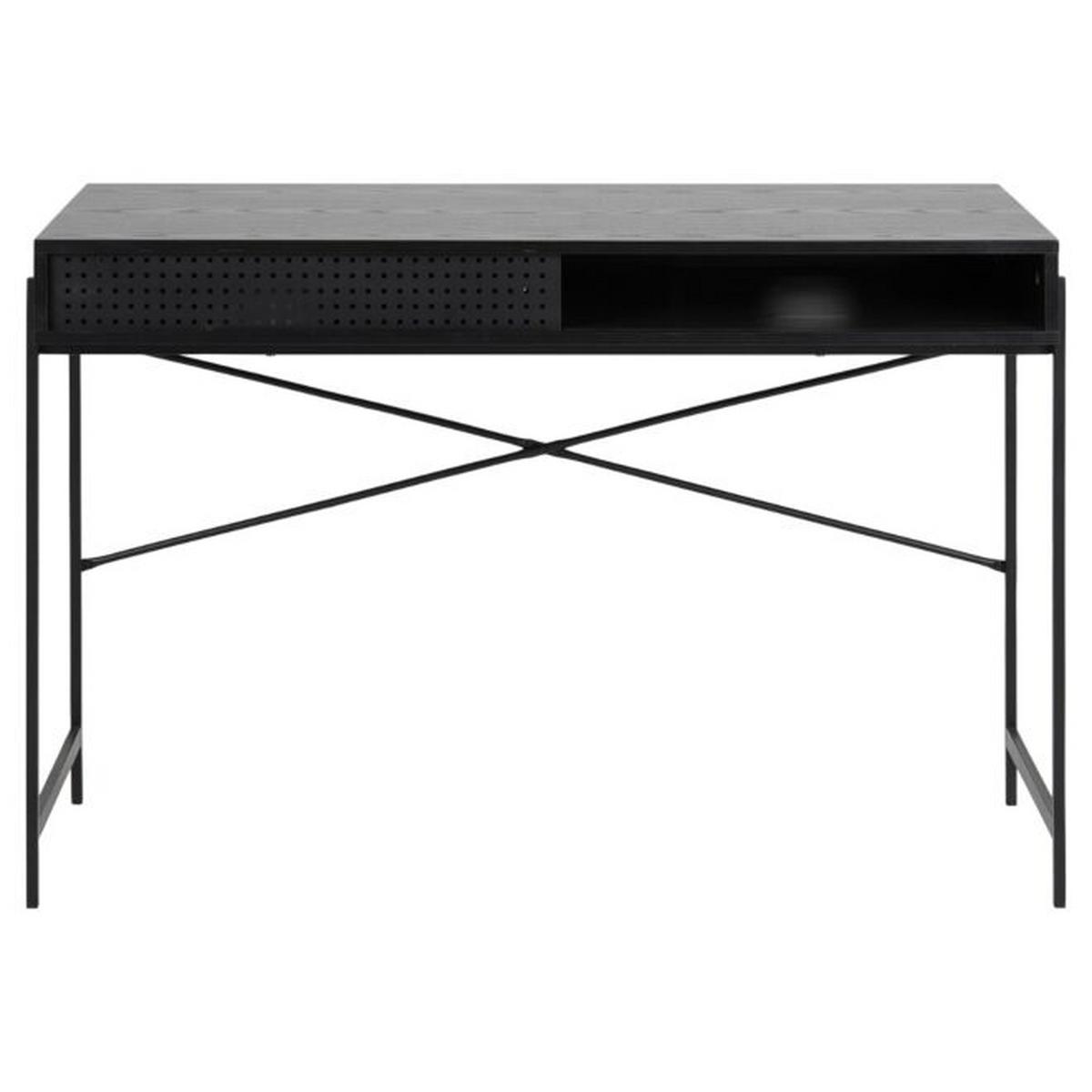 Schreibtisch Mit Schiebetür B:110cm H:50cm Angus Schwarz - Schwarz, KONVENTIONELL, Holzwerkstoff/Metall (110/50/75cm) - MID.YOU