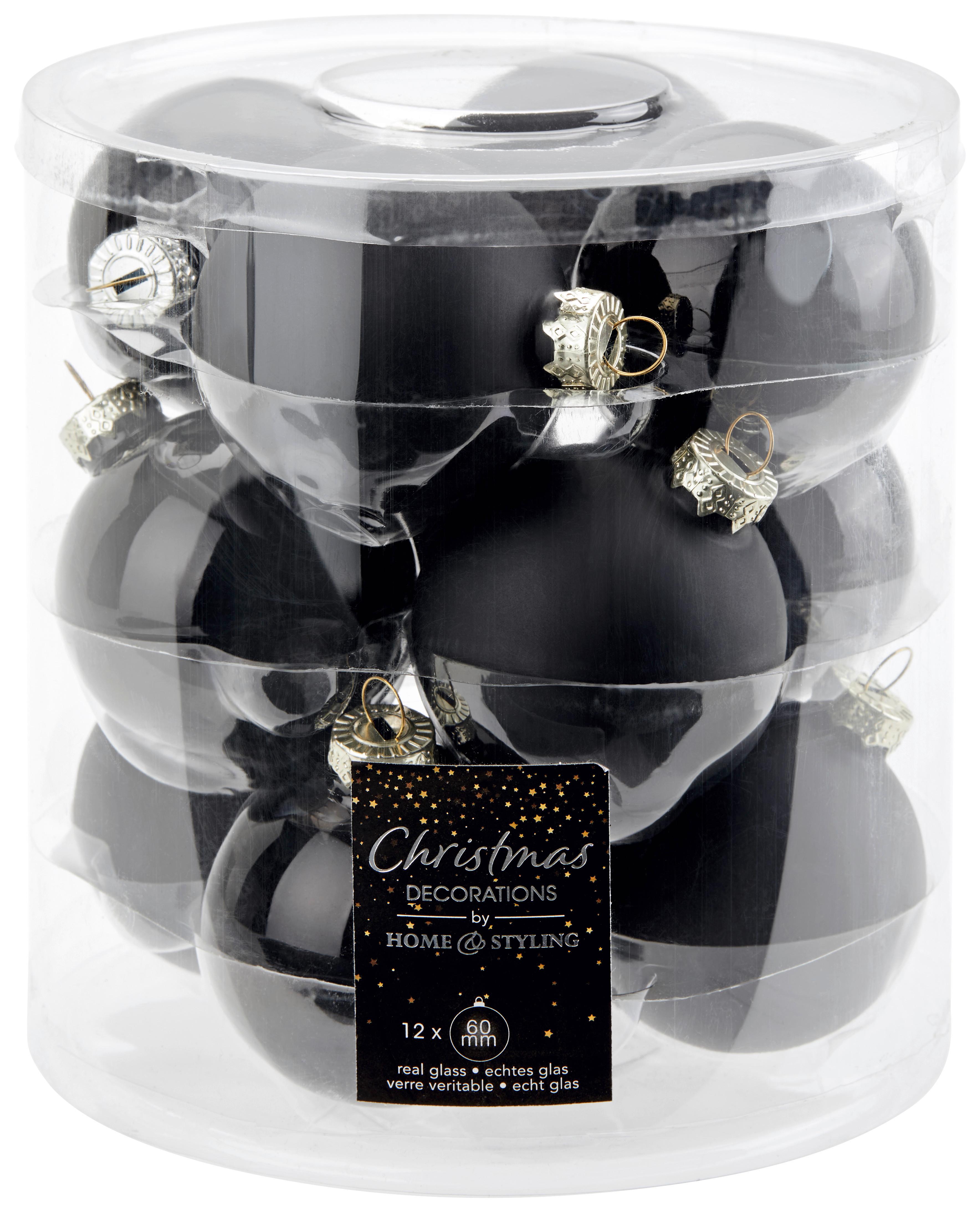 Christbaumkugel Glas Schwarz Set aus 12 Stück glänzend/Matt - Schwarz, MODERN, Glas (6/6cm)