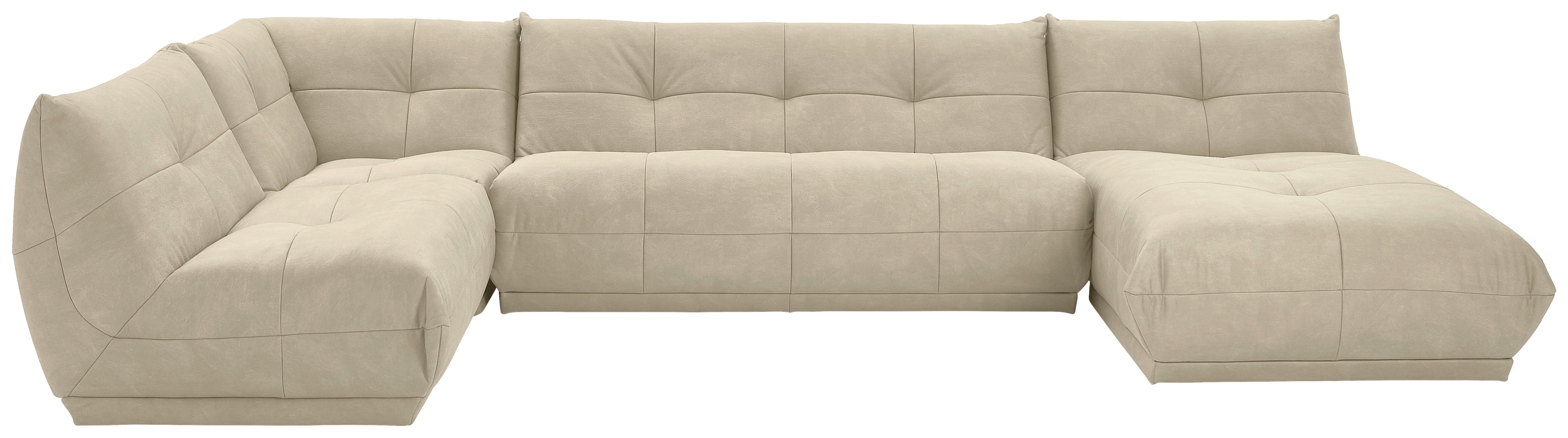 Wohnlandschaft Giselle Creme Lederlook - Creme, Trend, Textil (210/390/185cm) - Livetastic