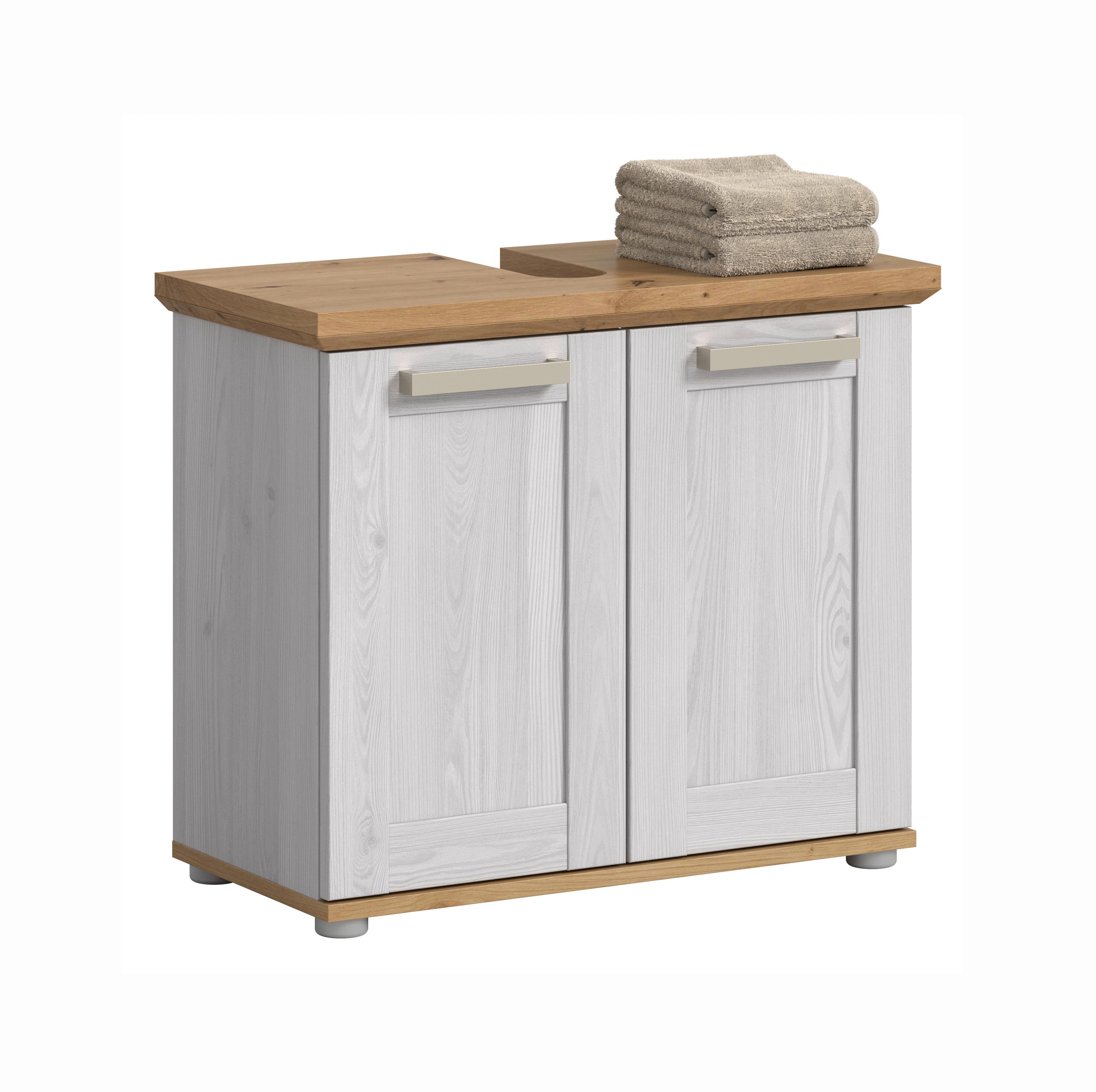 WASCHBECKENUNTERSCHRANK Lärchefarben/Eiche D. B: 69cm - Silberfarben/Lärchefarben, Trend, Holzwerkstoff (69/59/34cm) - MID.YOU