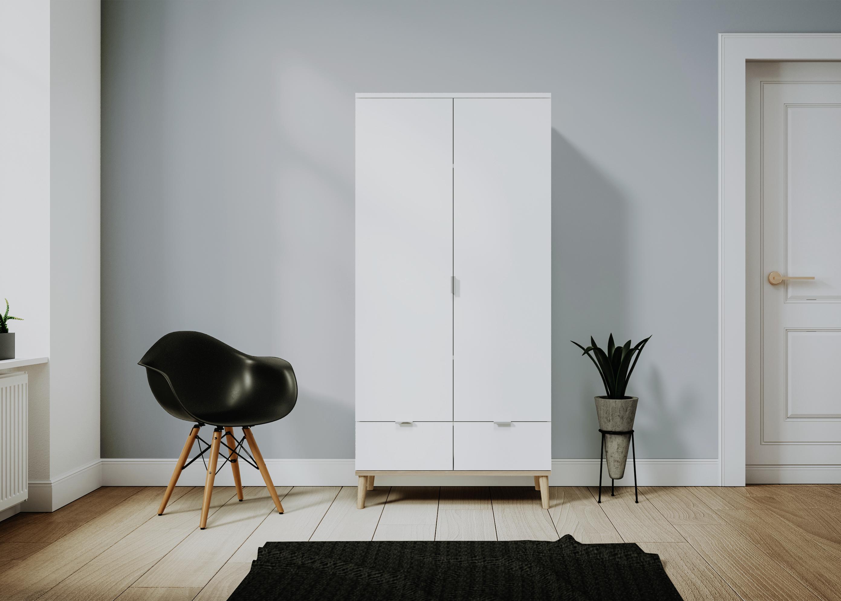 Drehtürenschrank + Schubladen B: 90 Cm Göteburg 61, Weiß - Eichefarben/Weiß, Design, Holzwerkstoff (90/180/55cm) - MID.YOU
