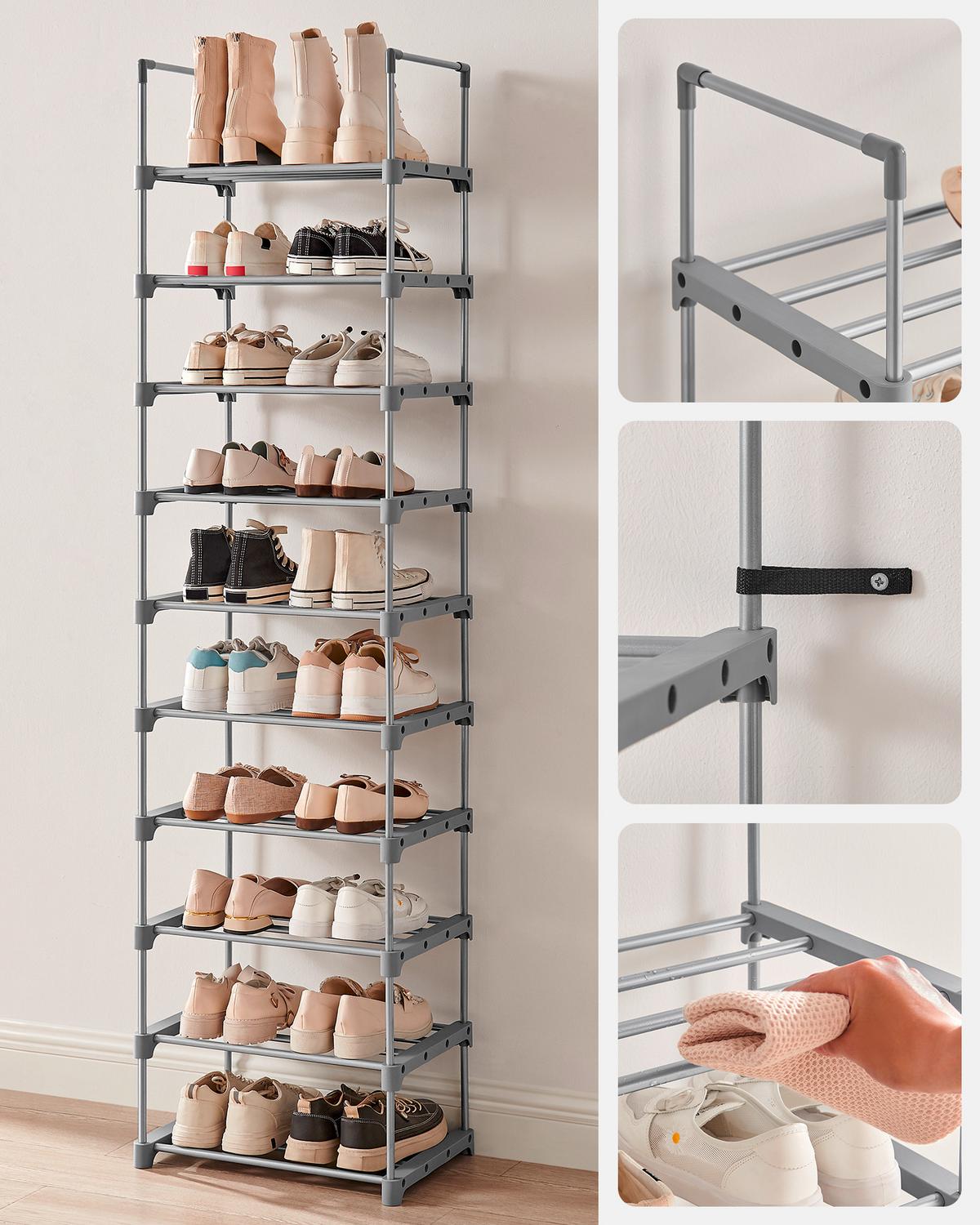 Regál na boty šedý - šedá, Trend, kov/plast (45/174/30cm) - Boxxx