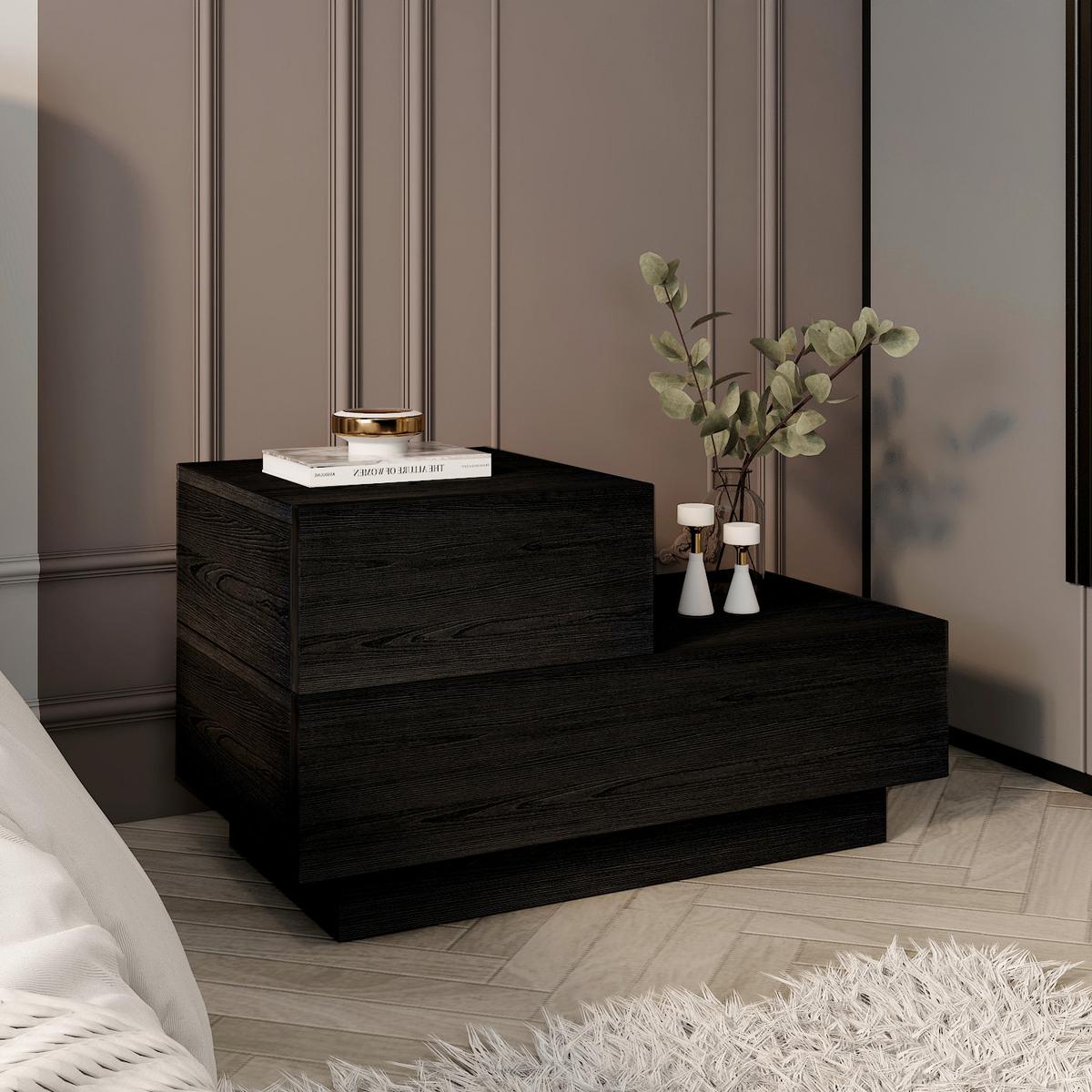 Nachttisch Kayra Schwarz B: 70cm - Schwarz, Design, Holzwerkstoff (70/39/30cm) - Livetastic