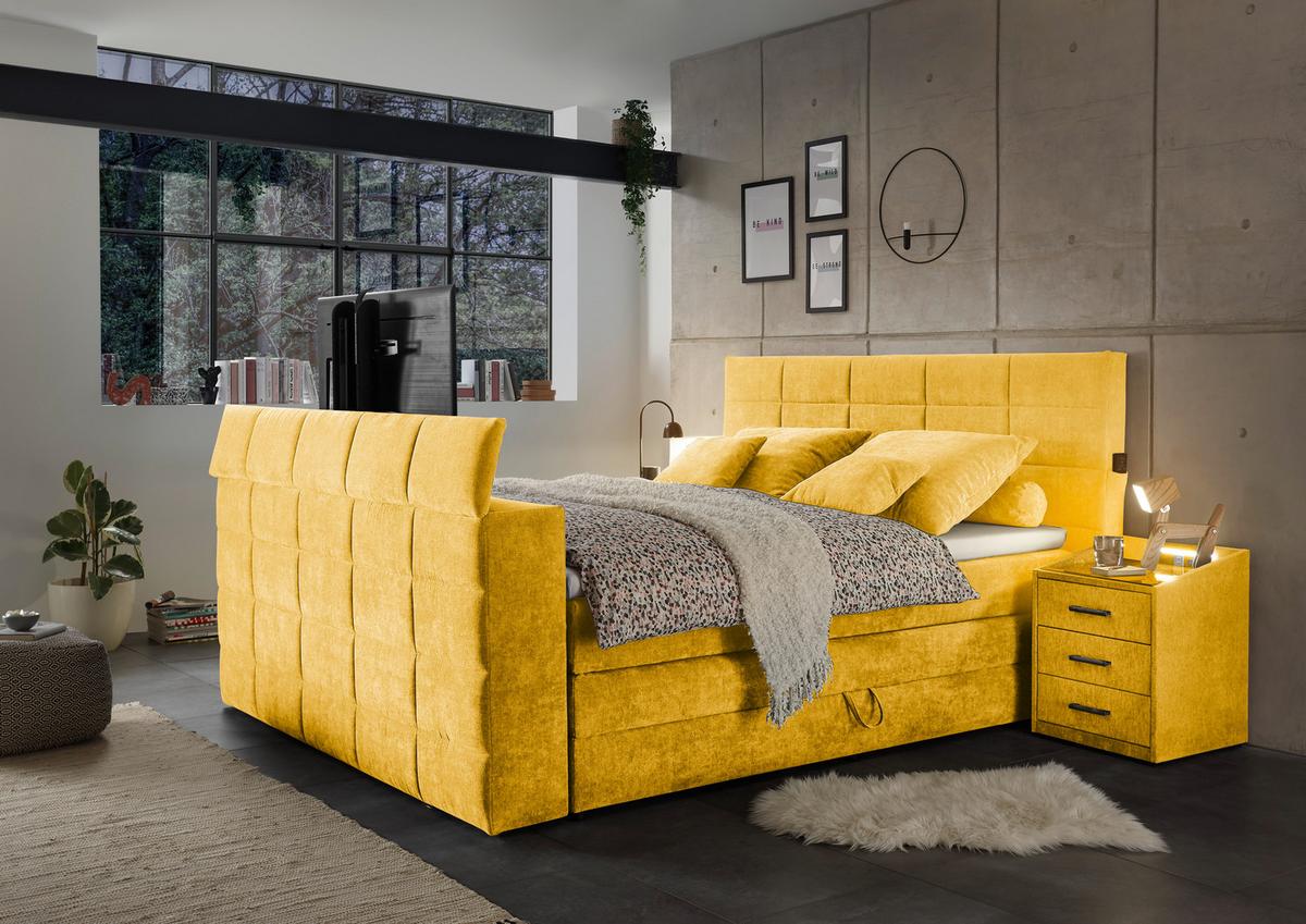 Boxspringbett Mit Bettkasten 180x200 Cm Denver - Gelb, KONVENTIONELL, Textil (180/200cm) - Carryhome