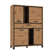Highboard B: 120,4cm Trondheim Artisan Eiche Dekor/ Schwarz - Eichefarben/Schwarz, Basics, Glas/Holzwerkstoff (120,4/161/41,5cm) - Livetastic