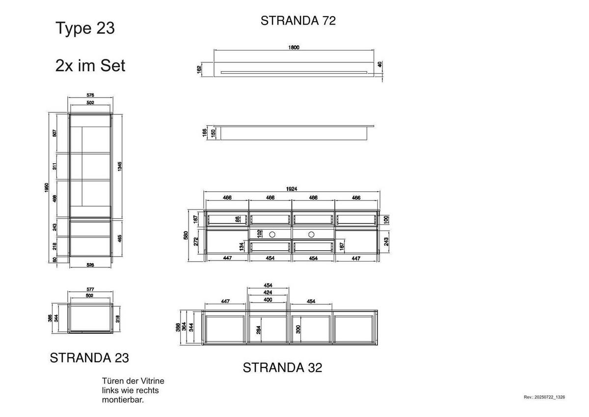 Wohnwand Stranda Eukalyptusfarben B: 339cm - Eichefarben/Eukalyptusholzfarben, Design, Holzwerkstoff (339/195/39cm) - MID.YOU