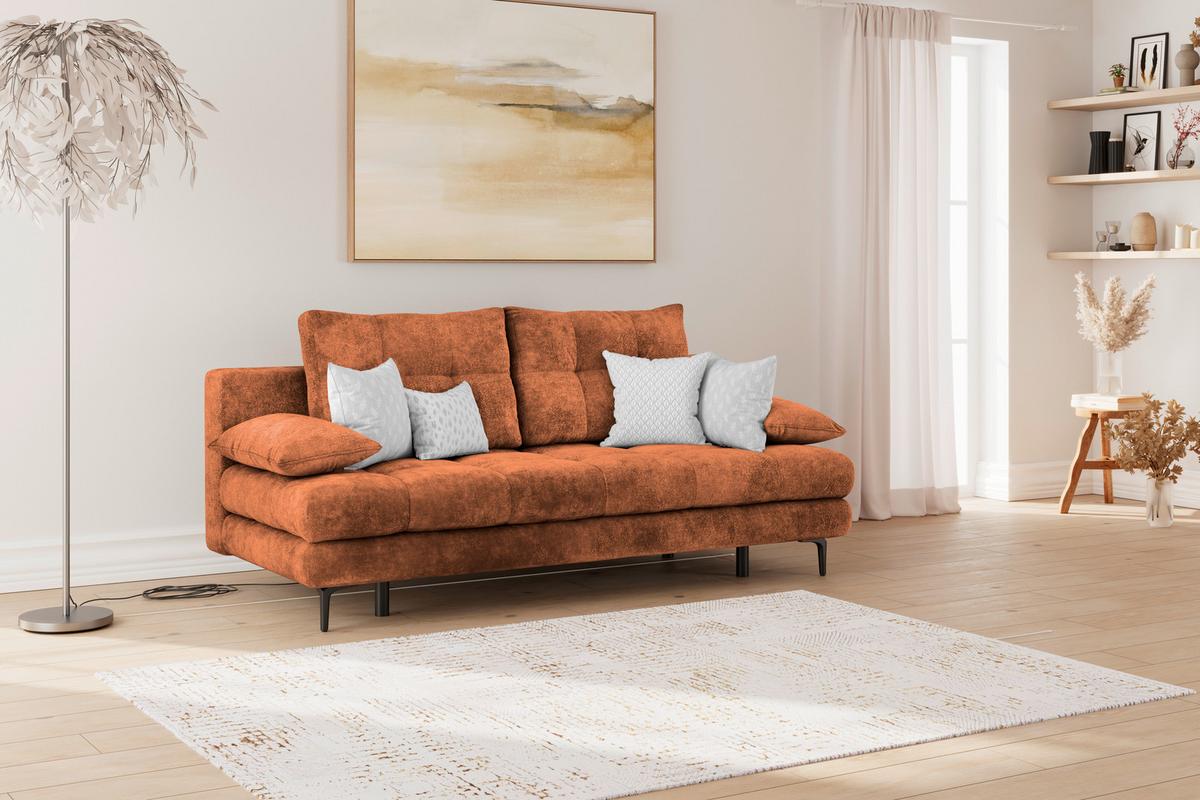 Schlafsofa Perla Terracotta B: 203 cm - Terracotta/Schwarz, KONVENTIONELL, Textil (203/94/96cm)