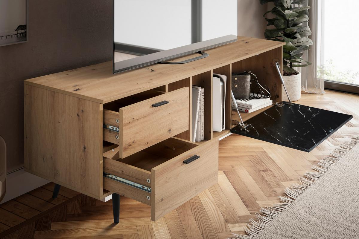 Nízka komoda dekor dub/čierna - čierna/farba duba, Design, kov/kompozitné drevo (150/55/40cm) - Livetastic