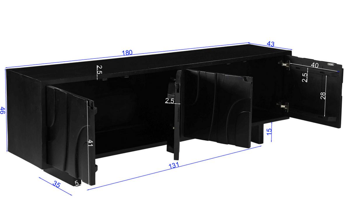 Lowboard Mangoholz schwarz B: 180cm - Schwarz, Design, Holz (180/61/43cm) - MID.YOU
