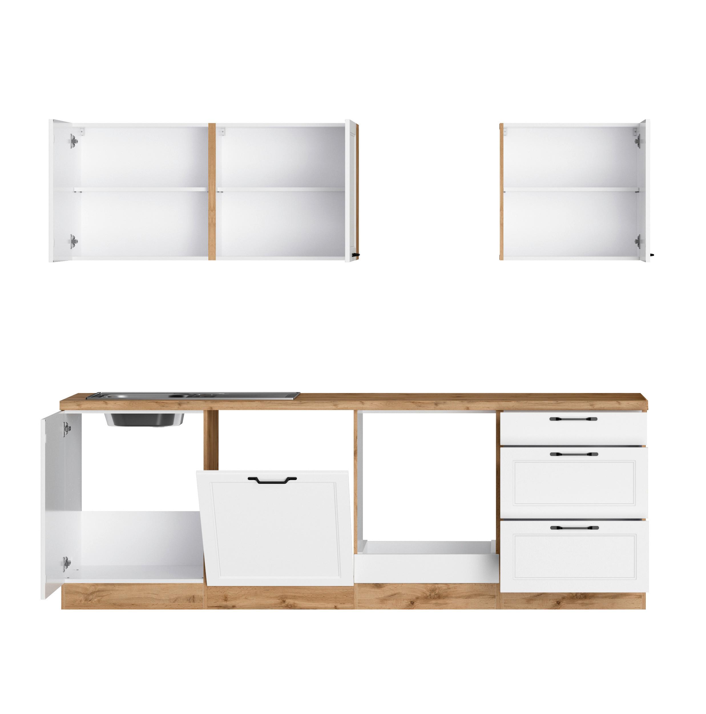 Küchenzeile Meran mit Geräten B: 240 cm Weiß/Eiche Dekor - Eiche Wotan/Weiß, LIFESTYLE, Holzwerkstoff (240cm) - Held