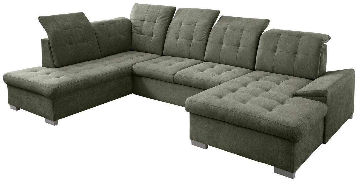 Wohnlandschaft Zira Dunkelgrün U: 212x330x169cm - Chromfarben/Dunkelgrün, MODERN, Textil (212/330/169cm) - Livetastic