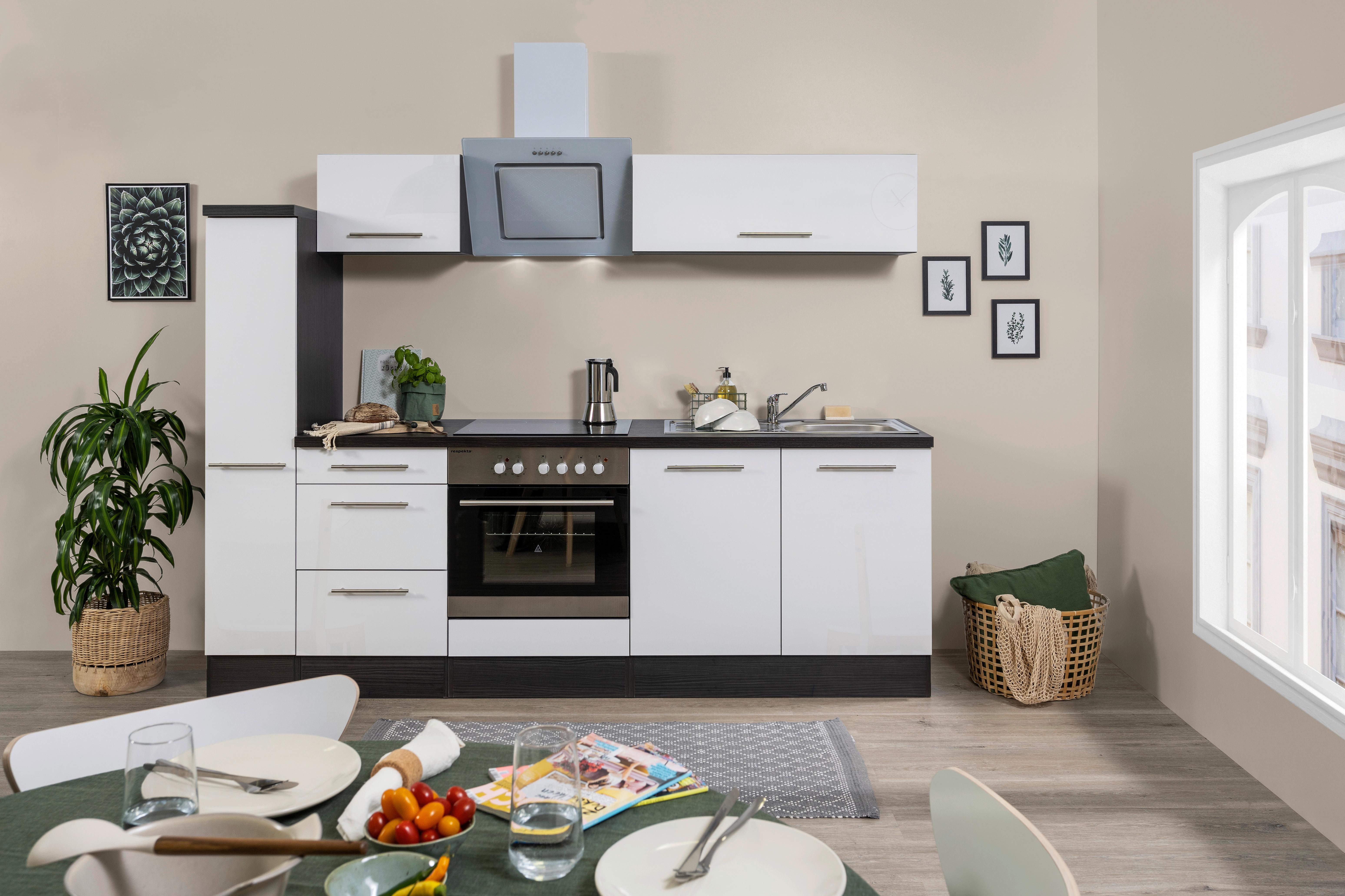 Küchenzeile Rp240ewc mit Geräte 240 cm Grau/Weiß - Weiß/Grau, Basics, Holzwerkstoff (240cm) - Respekta