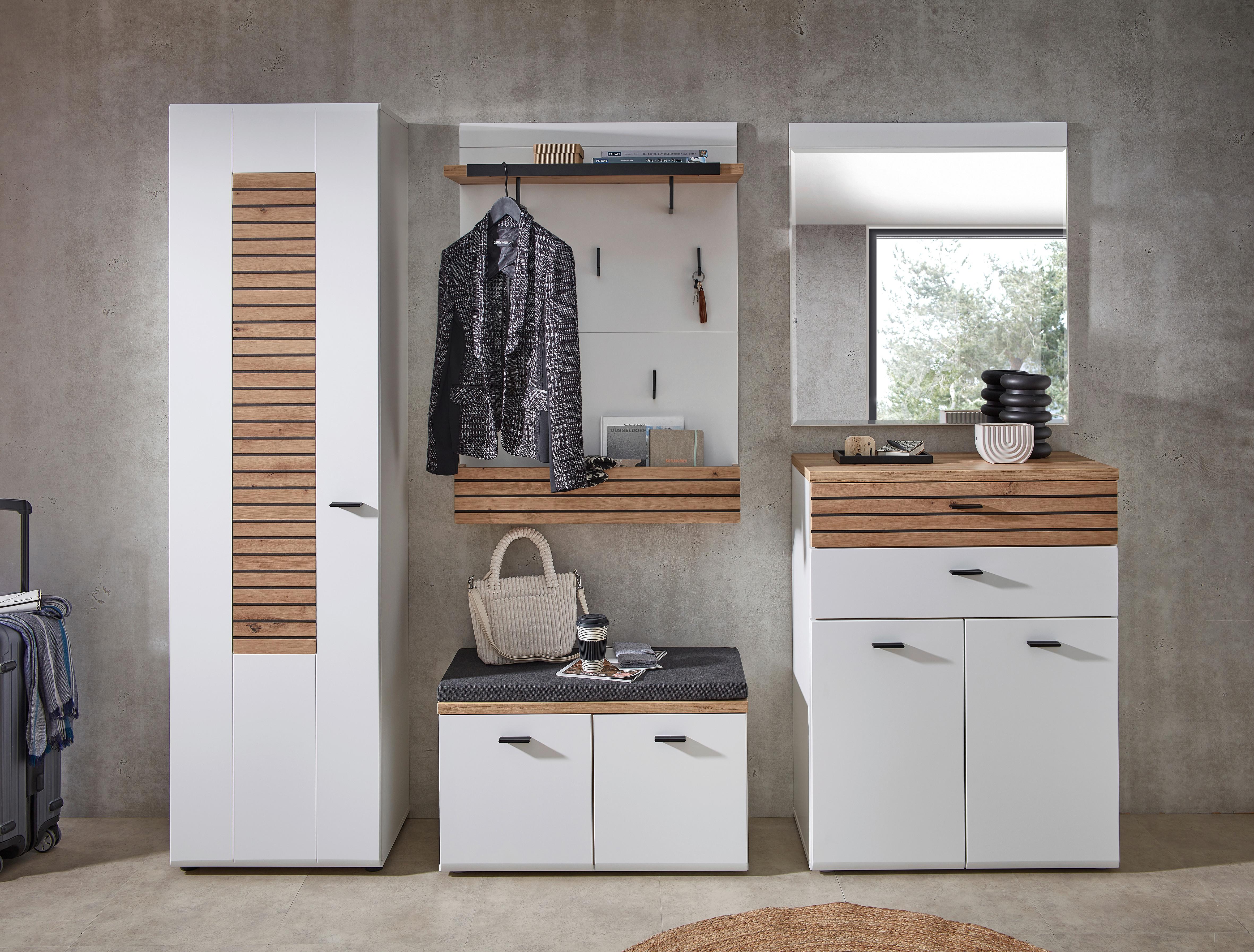 Garderobenpaneel Fresno Weiß/Eiche Artisan, B: 80 cm - Schwarz/Weiß, Design, Holzwerkstoff (80/114/33cm) - Livetastic