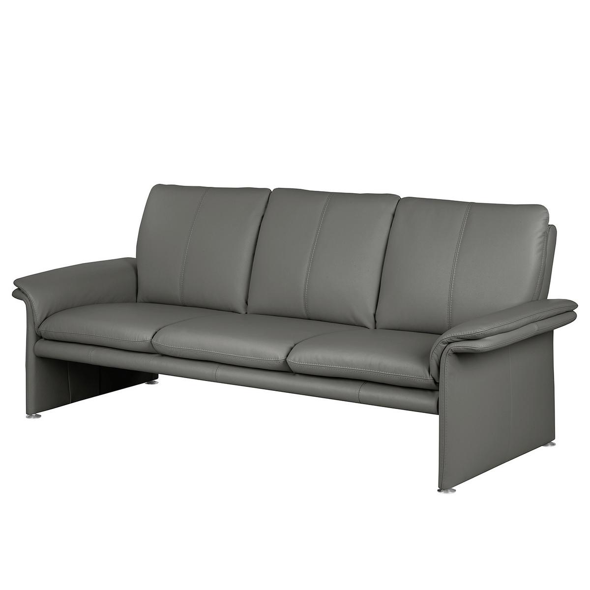 3-Sitzer-Sofa Comodo Echtleder Anthrazit B: 214 cm - Anthrazit/Silberfarben, Design, Leder (214/90/88cm) - Livetastic
