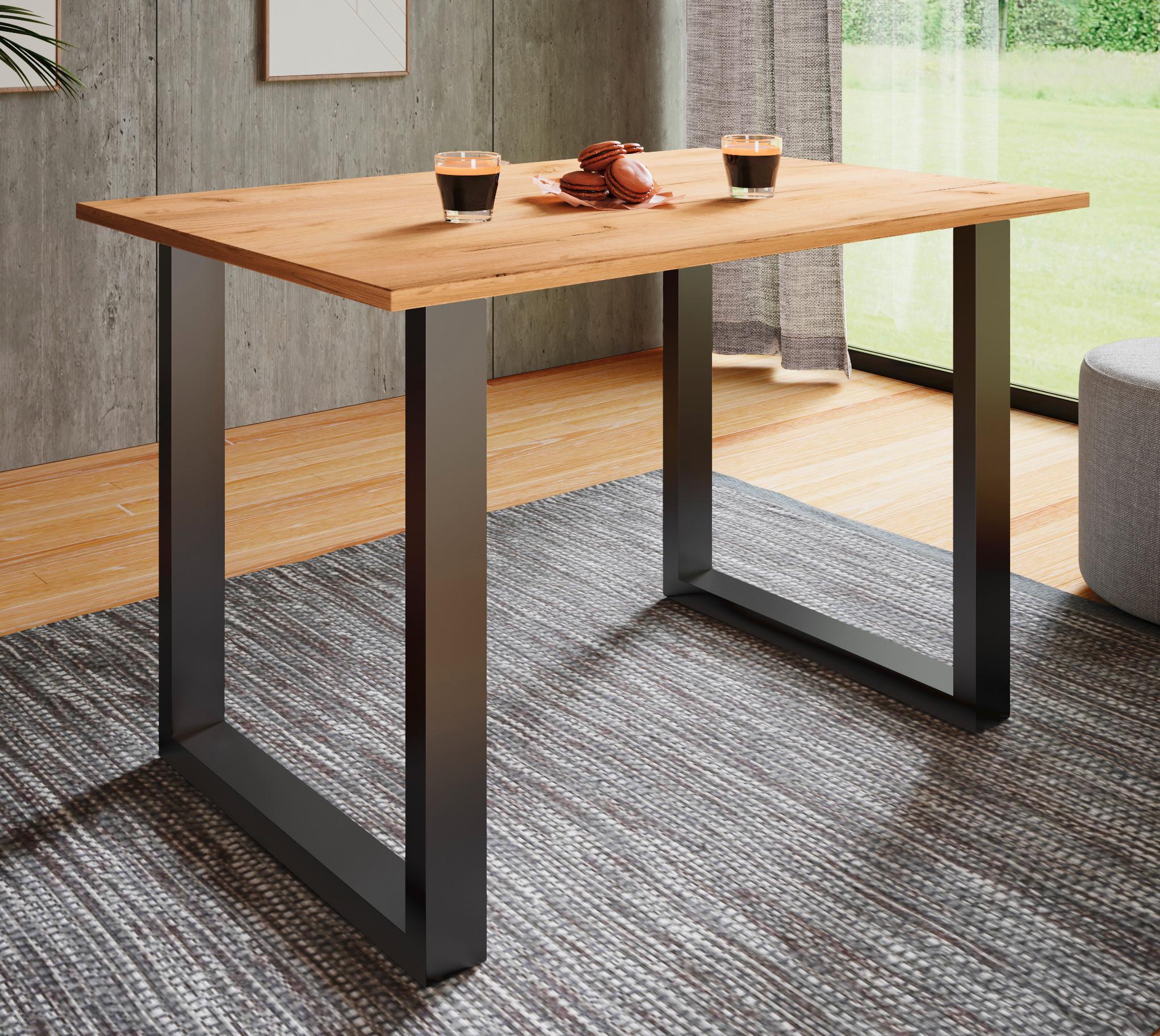 Esstisch Xona Schwarz, Eiche Dekor L: 140 cm - Honigeiche/Schwarz, Basics, Holzwerkstoff/Metall (140/80/76cm) - MID.YOU