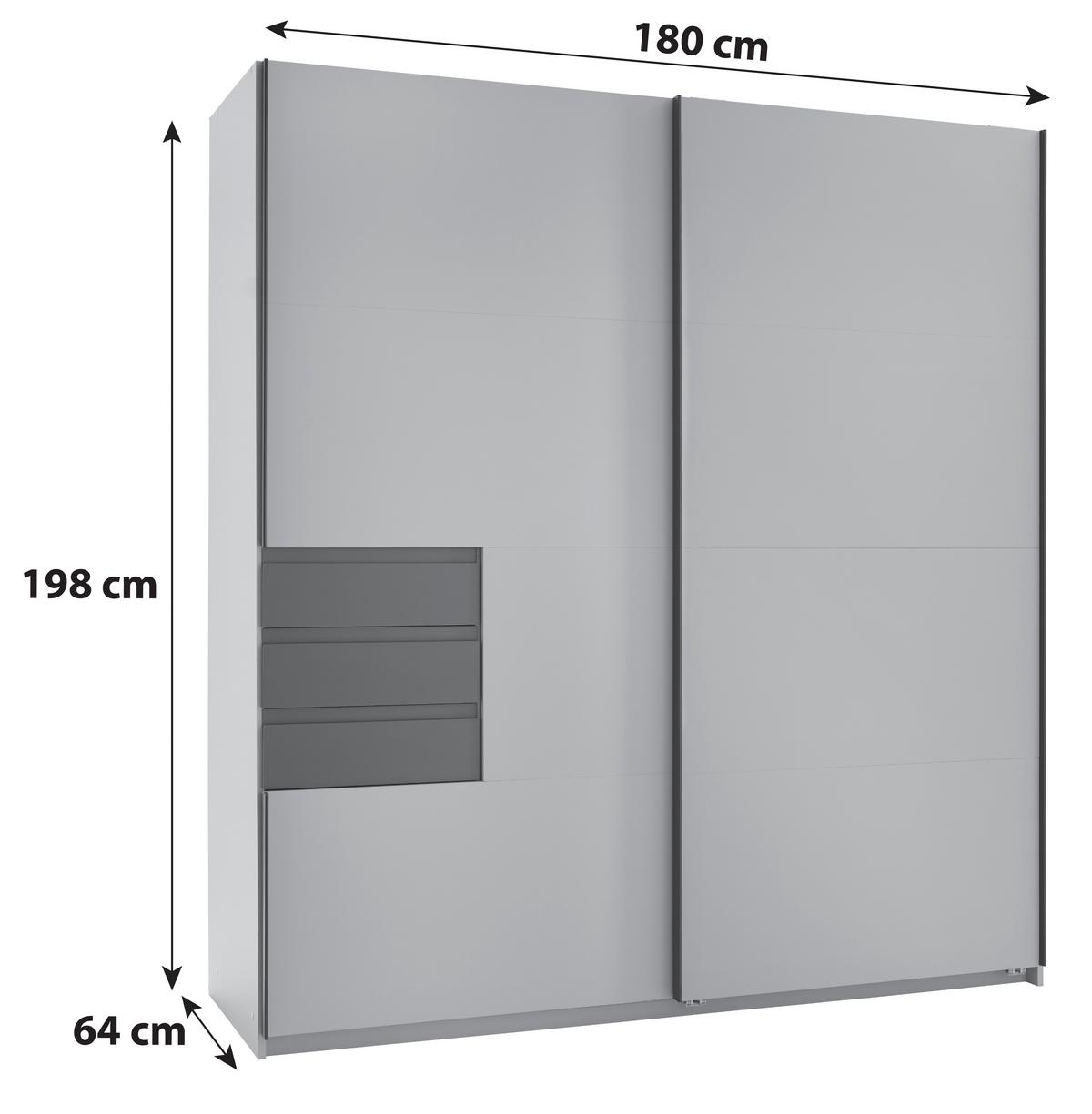 Schwebetürenschrank 180cm Osnabrück Saharagrau/Grafit - Graphitfarben/Grau, Trend, Holzwerkstoff (180/198/65cm)