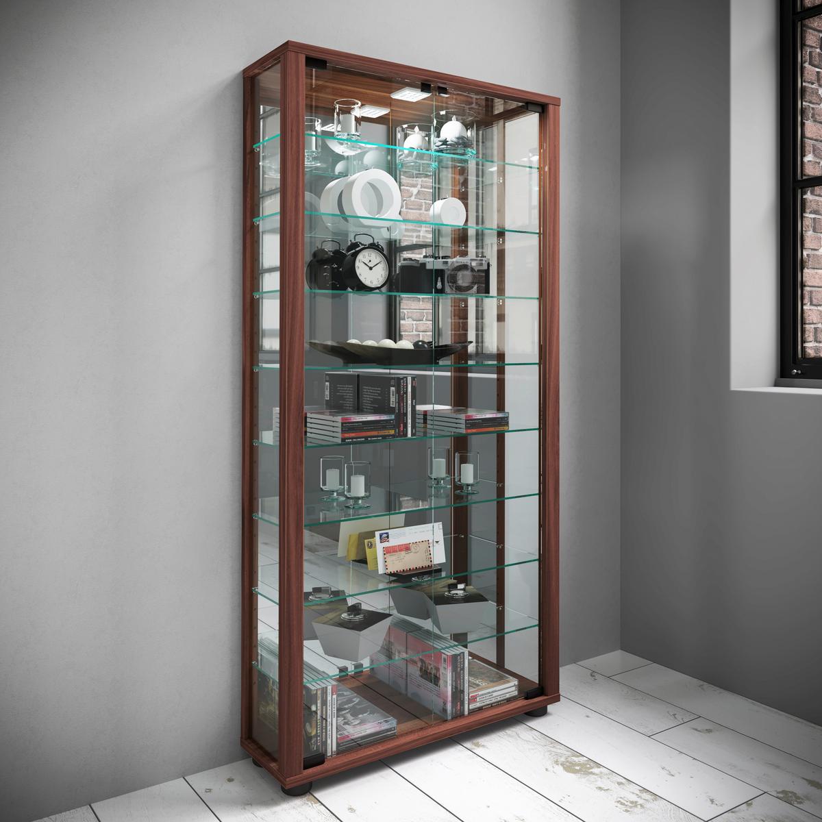 Vitrine Lumo Nussbaumfarben B: 59 cm - Nussbaumfarben, MODERN, Glas/Holzwerkstoff (59/114,8/18cm) - MID.YOU