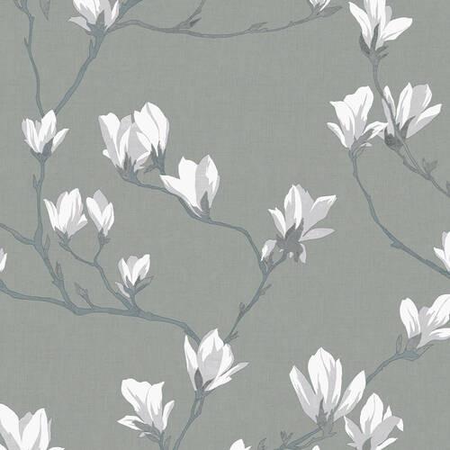 Vliestapete Magnolia Grove Slate - Grau, Basics, Papier/Kunststoff (52/1000cm)