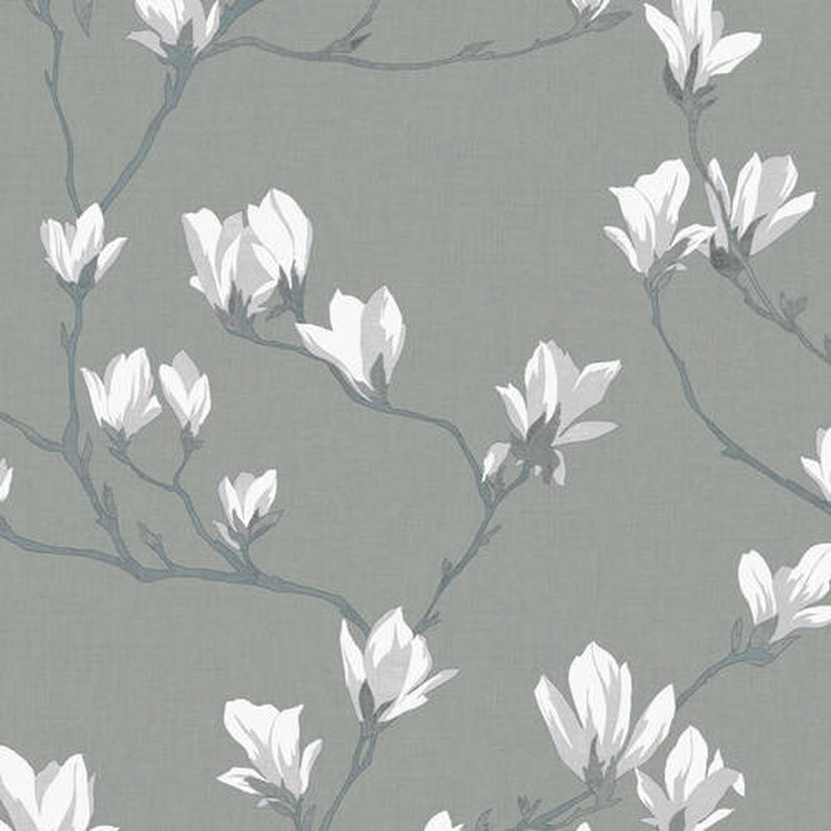 Vliestapete Magnolia Grove Slate - Grau, Basics, Papier/Kunststoff (52/1000cm)