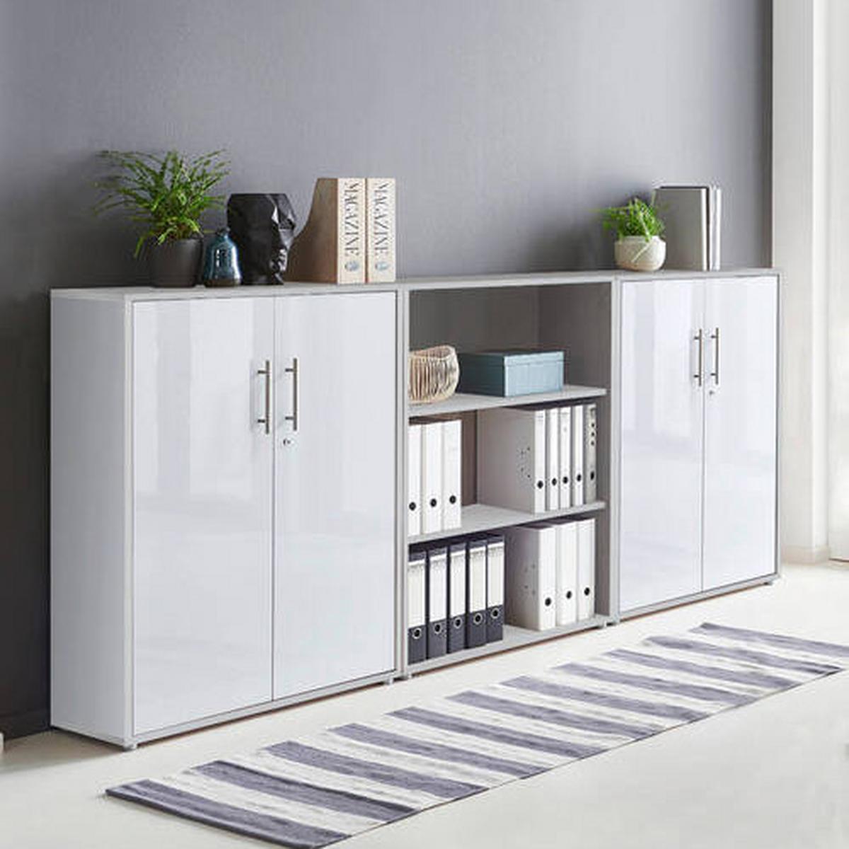 Office Edition B: 253,2 Cm Grau/weiß - Weiß Hochglanz/Grau, MODERN, Holzwerkstoff (253,2/113,6/33cm) - MID.YOU