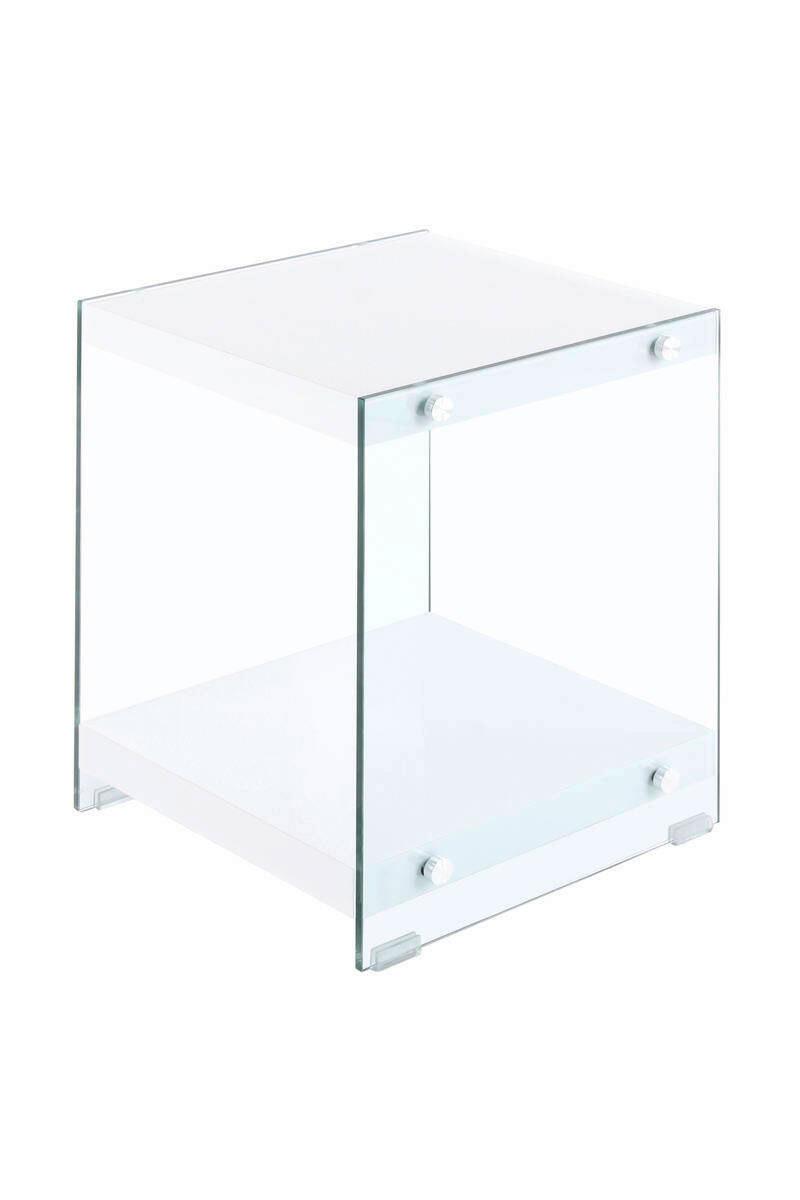 Beistelltisch Mit Ablage Elementary Weiß - Klar/Weiß, Basics, Glas/Holzwerkstoff (35/35/45cm) - Kayoom