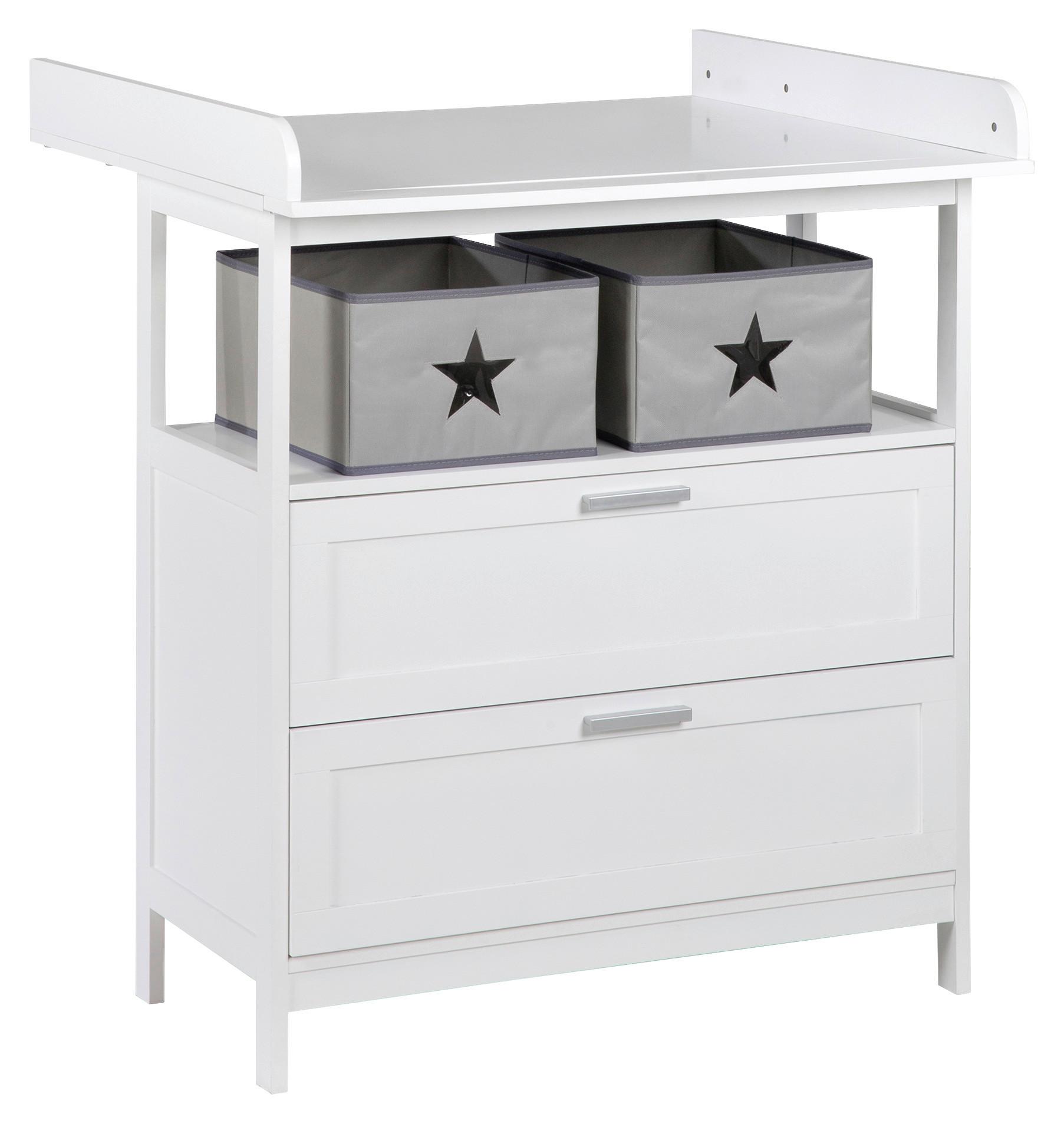 Přebalovací komoda WHITE š. 87 cm, 2 zásuvky+2 boxy - bílá, Romantický / Rustikální, kompozitní dřevo/plast (87/100/75cm)