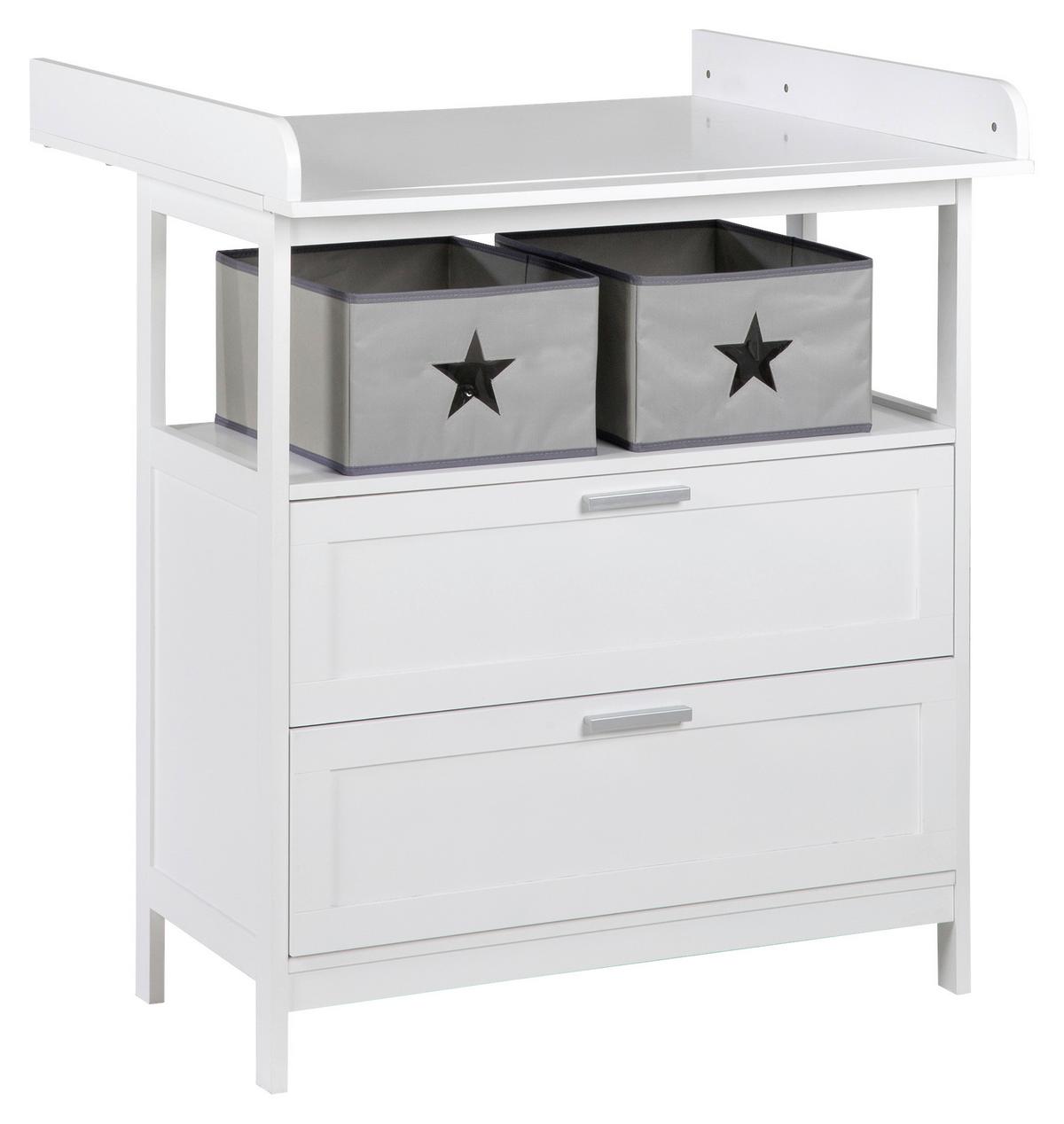 Prebaľovacia komoda WHITE š. 87 cm, 2 zásuvky+2 boxy - biela, Romantik / Landhaus, kompozitné drevo/plast (87/100/75cm)