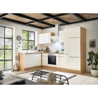 Eckküche mit Geräten 310x170 cm Weiß/Eiche Dekor, Modern - Weiß Hochglanz/Eiche Artisan, LIFESTYLE, Holzwerkstoff (170/310cm) - Respekta