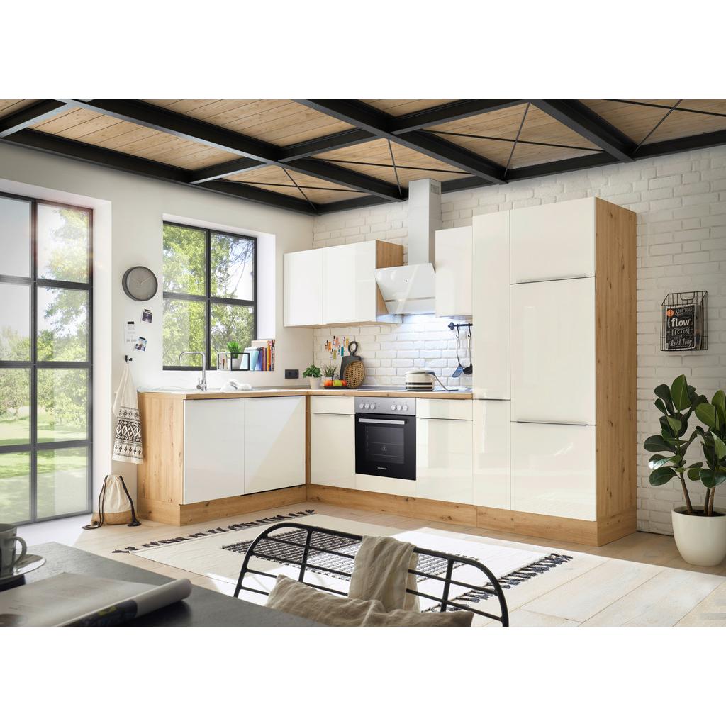 Eckküche mit Geräten 310x170 cm Weiß/Eiche Dekor, Modern