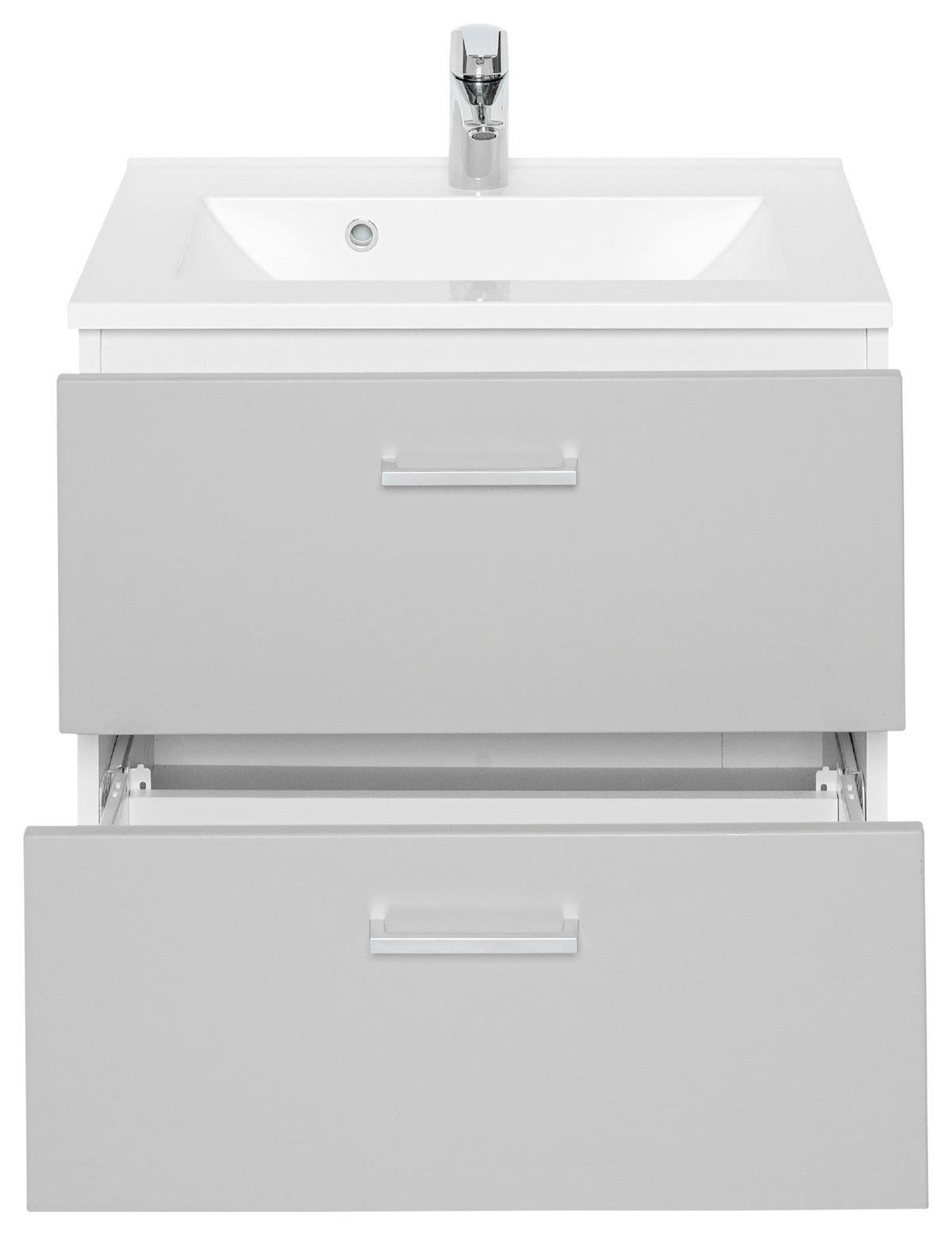 Waschtischkombi Riga Grau/Weiß B: 60 cm - Weiß/Grau, MODERN, Holzwerkstoff/Stein (60cm) - Held