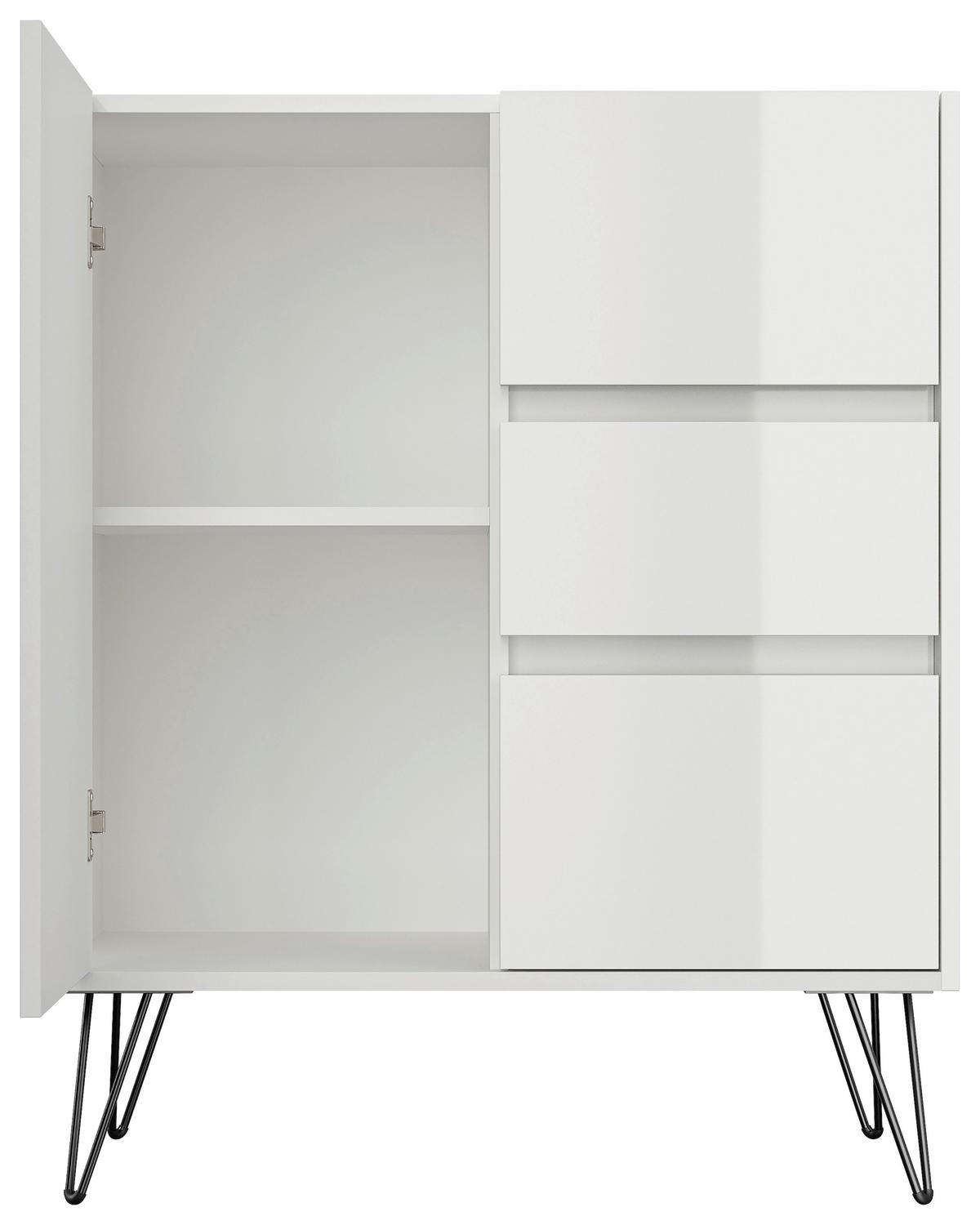 Sideboard Posseik Industrial Weiß B: 76 Cm - Weiß Hochglanz/Schwarz, Design, Holzwerkstoff (76/93,6/42cm) - P & B