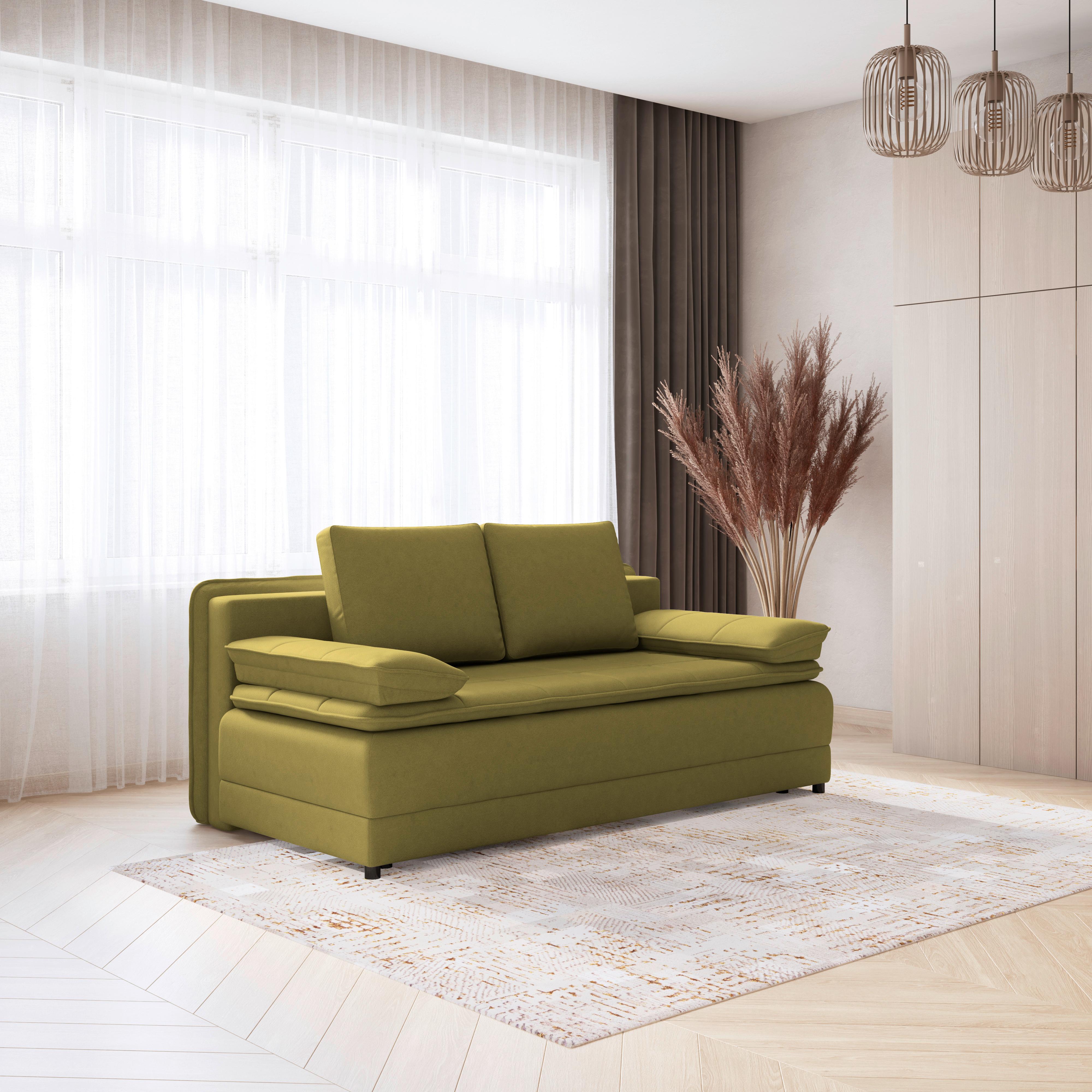 Pohovka s funkciou olivově zelená barva - bílá/černá, Moderní, textil/plast (202/73-92/105cm) - Luca Bessoni