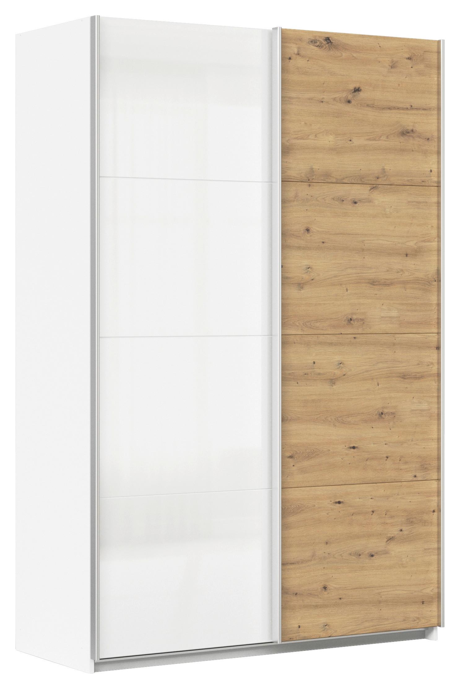 Schwebetürenschrank Feldkirch 136 Normalhöhe - Weiß Hochglanz/Eiche Artisan, MODERN, Holzwerkstoff (136/210/62cm)
