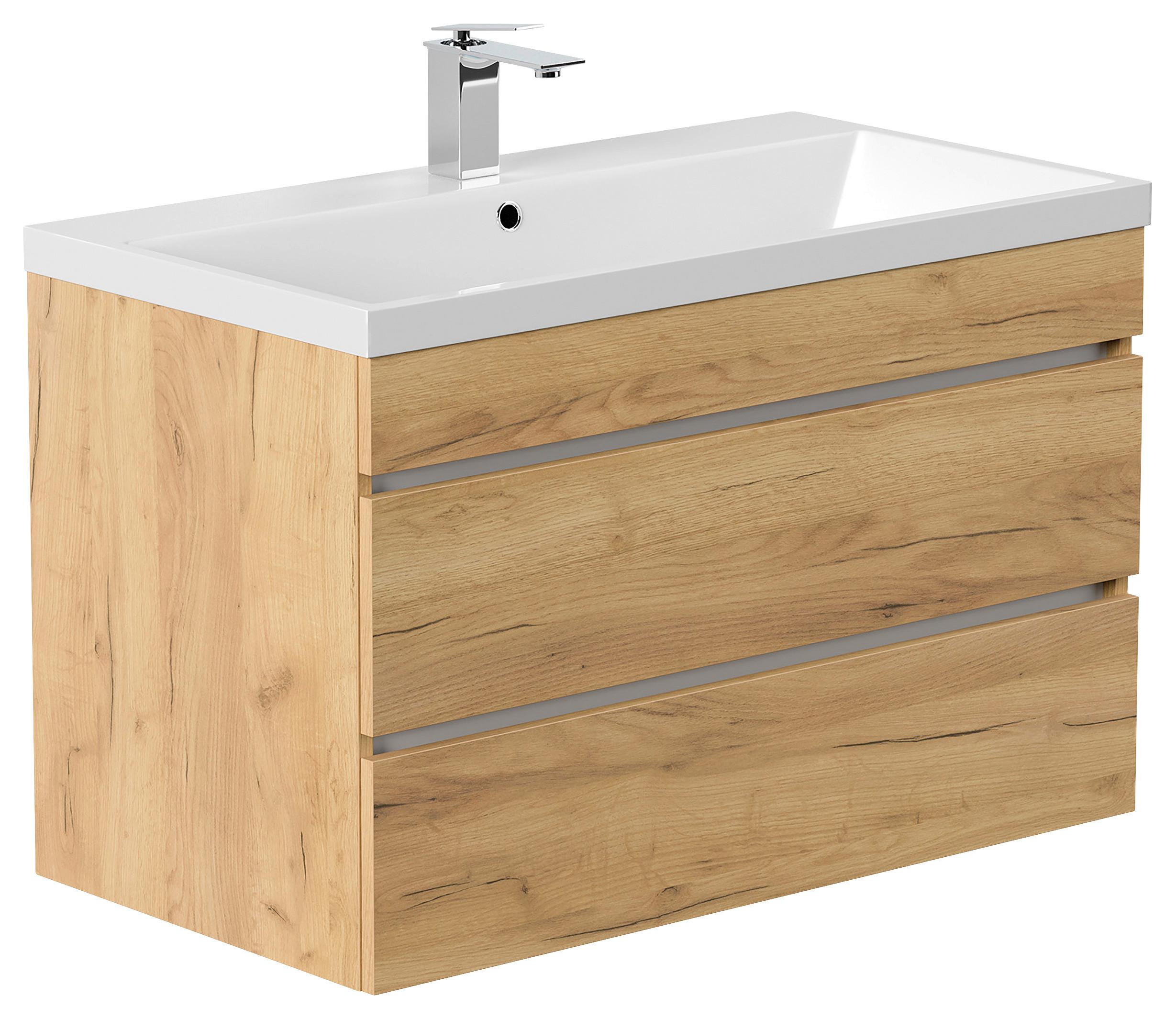 WASCHTISCHKOMBI Fellini Eichefarben B: 90cm - Eichefarben/Weiß, Basics, Holzwerkstoff/Stein (90cm) - MID.YOU