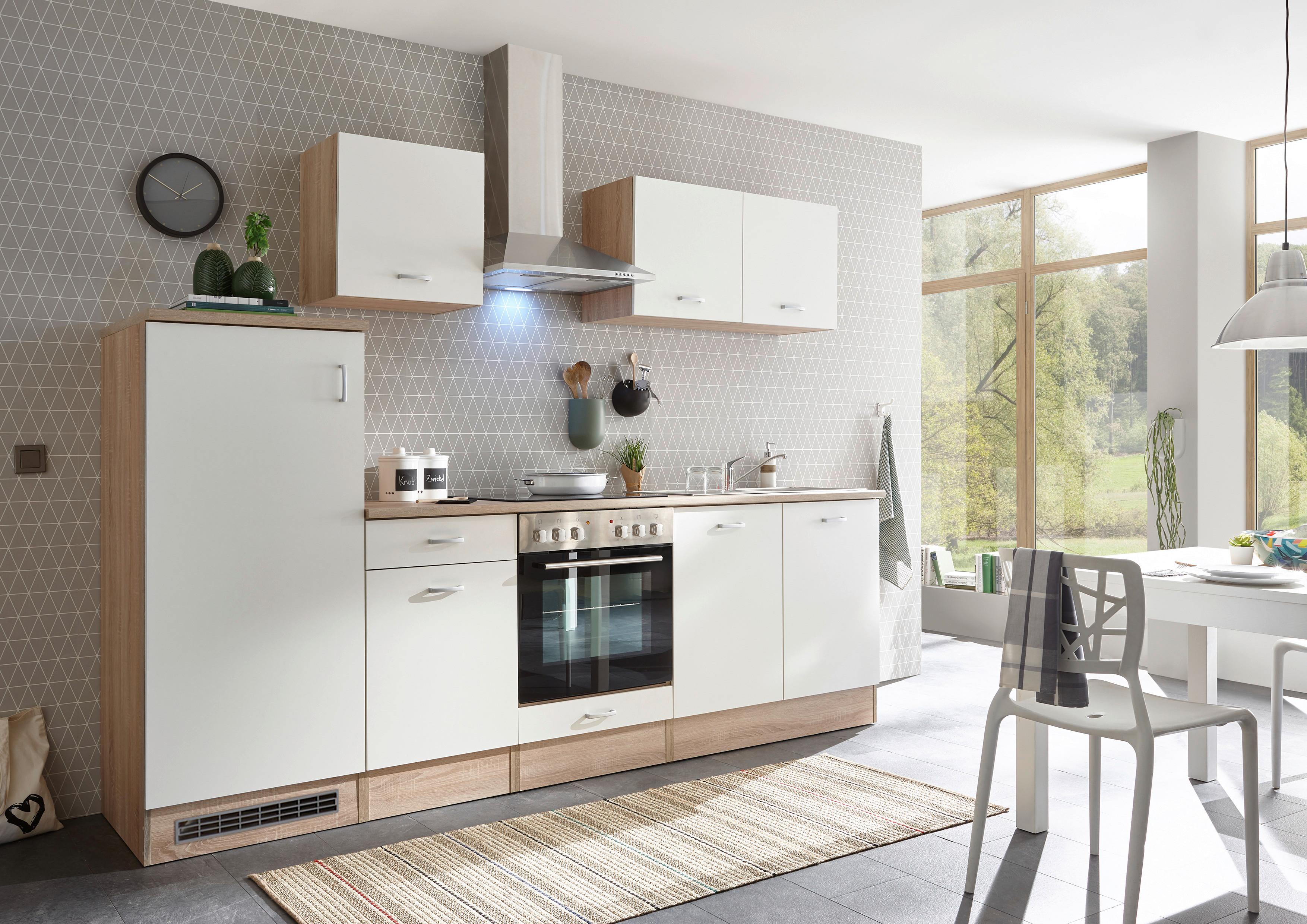 Küchenzeile Andy mit Geräten 270 cm Weiß/Eiche Dekor Modern - Eichefarben/Weiß, Basics, Holzwerkstoff (270cm) - MID.YOU