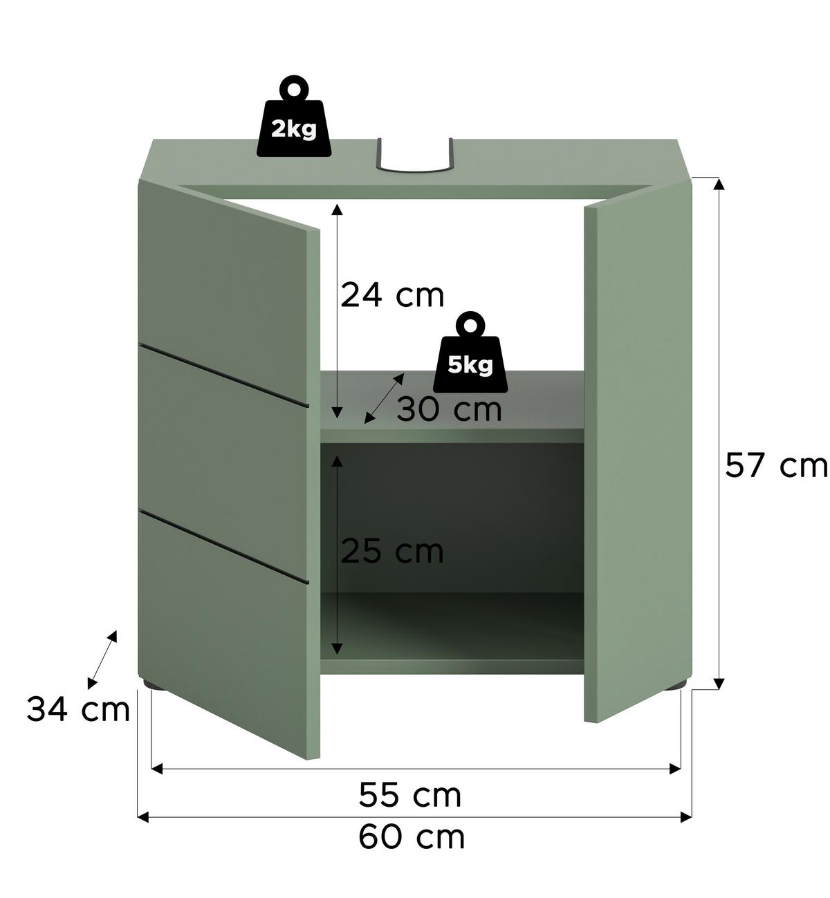 Waschbeckenunterschrank Vira Grün B: 60 cm - Schwarz/Grün, MODERN, Holzwerkstoff (60/57/34cm) - MID.YOU