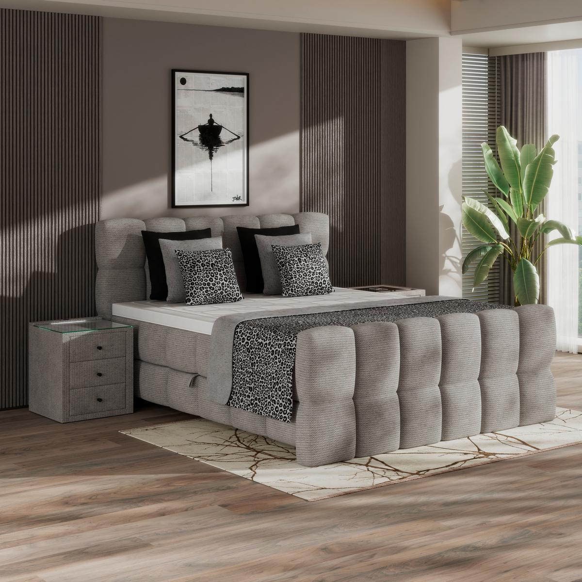Boxspringbett Brisbane inkl. Bettkasten 160x200 - Ecru/Schwarz, Trend, Holz/Holzwerkstoff (160/200cm) - Sembella