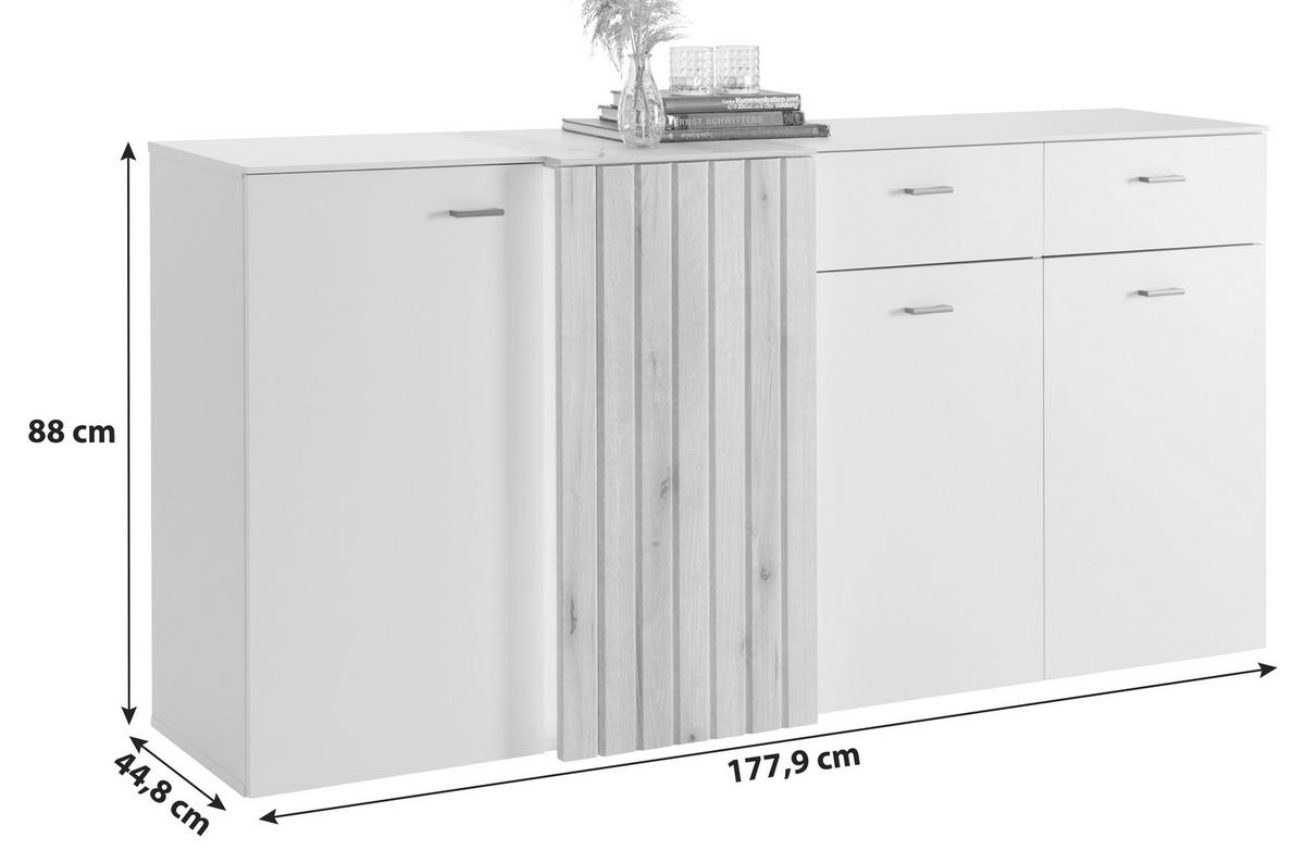 Sideboard Santana inkl. LED Kieselgrau/Eiche Dekor - MODERN, Holzwerkstoff (177,9/88/44,8cm)