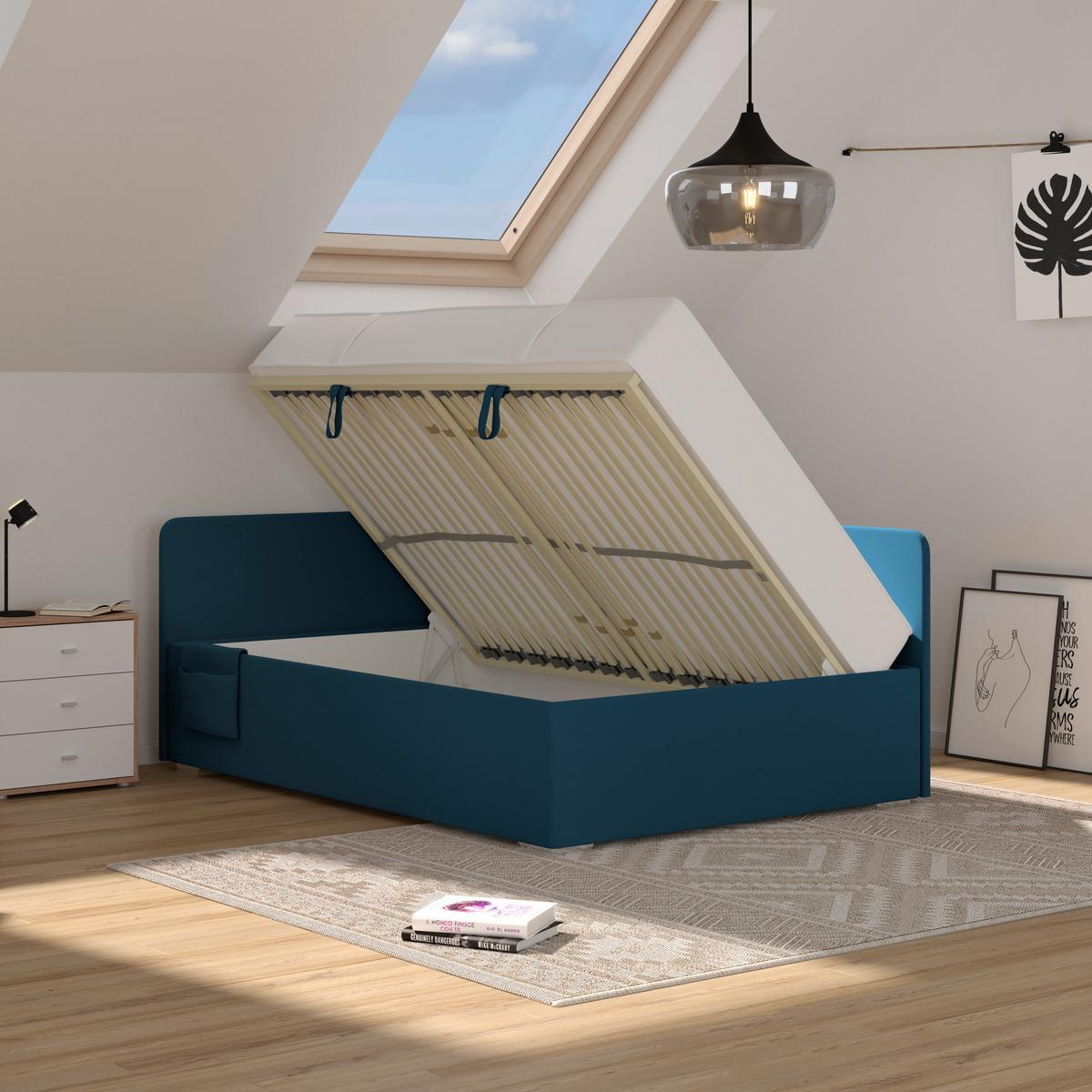 Polsterbett Remi - Chromfarben/Dunkelblau, MODERN, Holz/Textil (140/200cm)