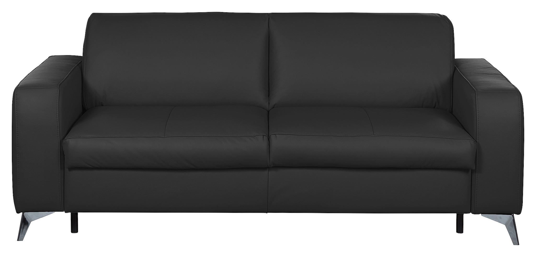 Schlafsofa Aloe Echtleder Schwarz B: 204 cm - Silberfarben/Schwarz, Design, Leder (204/84/104cm) - Livetastic