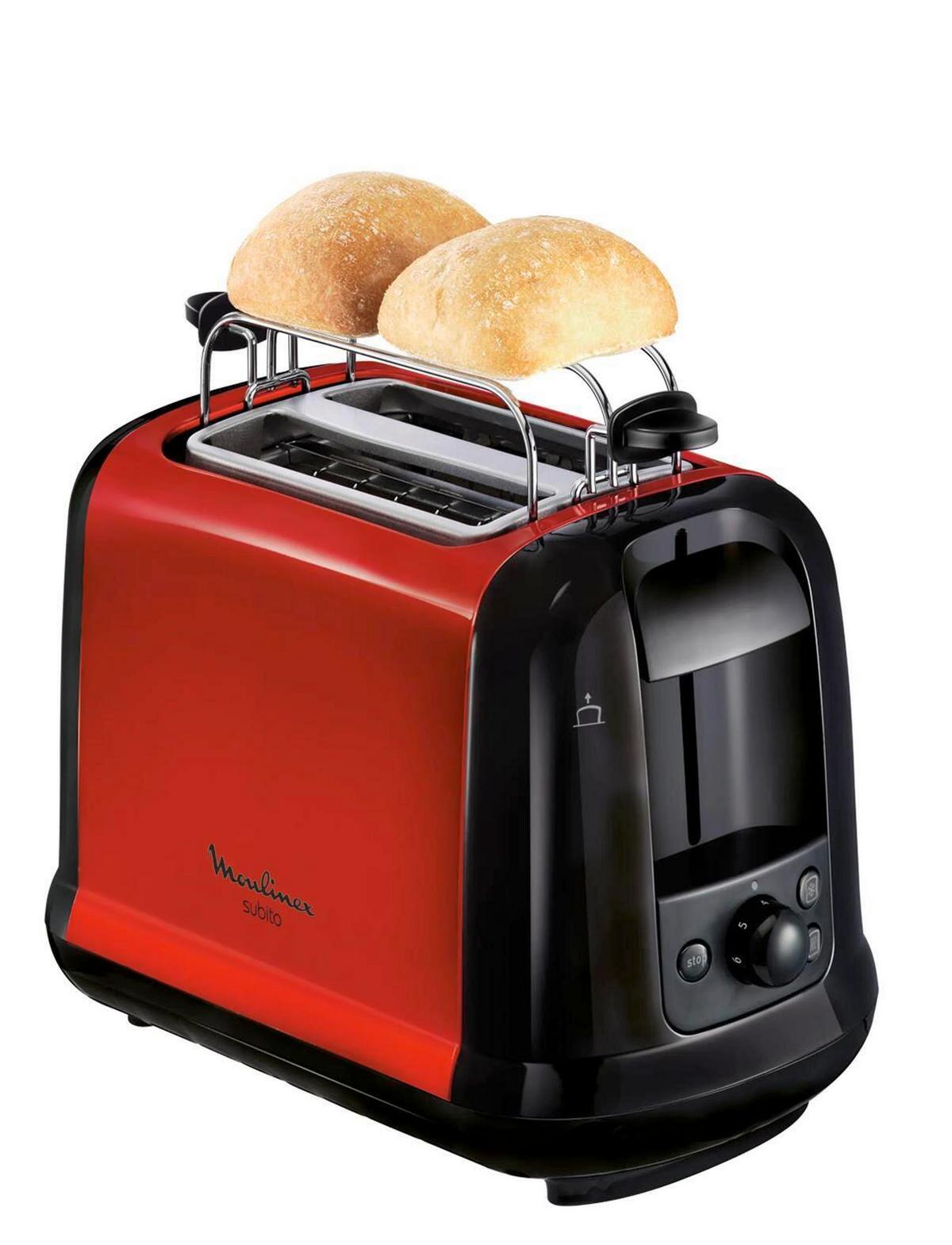 Toaster 220-240v, 2 Schlitze - Rot/Schwarz, Basics, Metall (29,7/16,5/18,9cm) - Moulinex