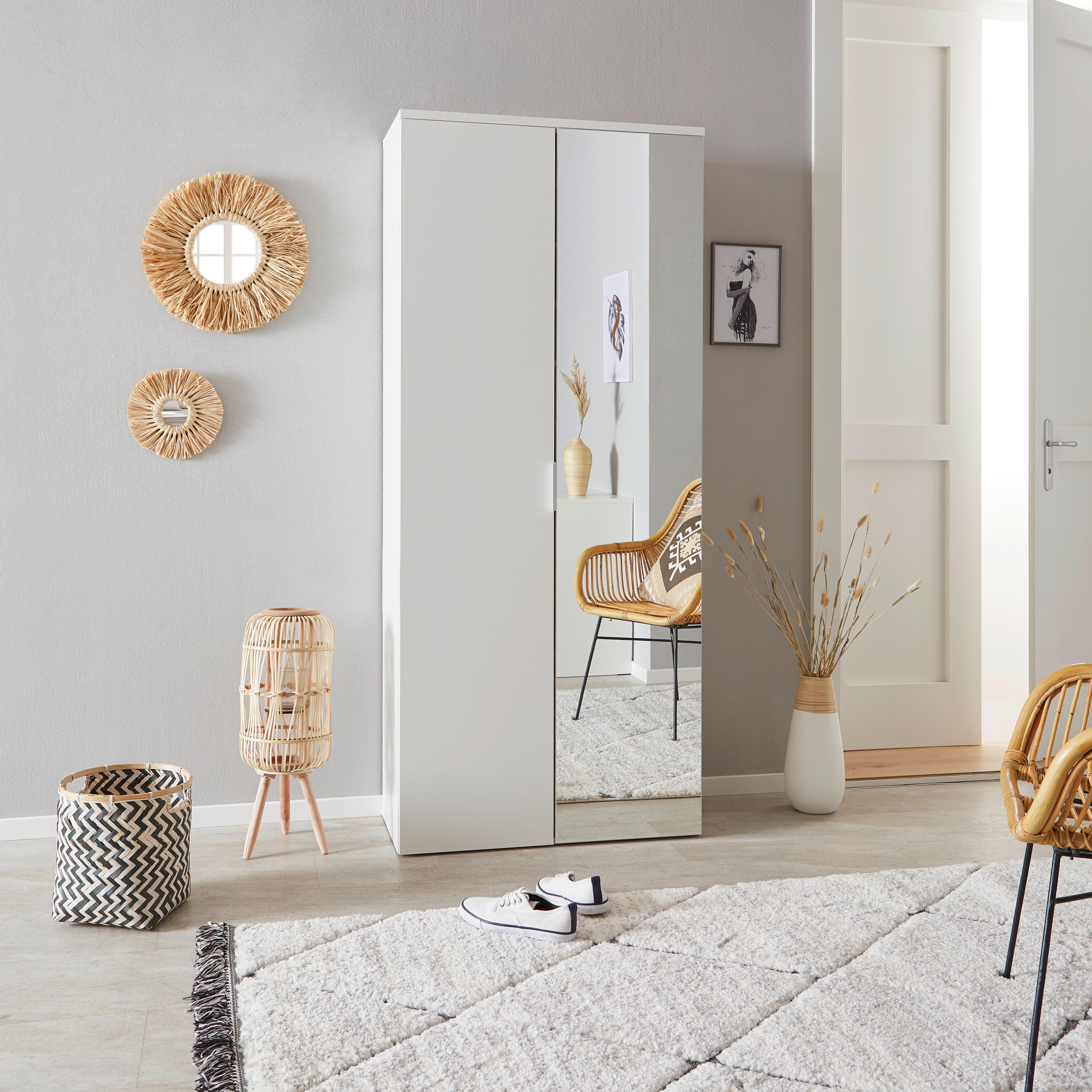 Schuhschrank Weiß Mit Spiegeltür B: 80 cm - Weiß, MODERN, Holzwerkstoff (80/190/38cm)
