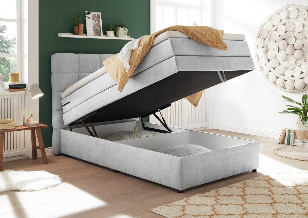 Boxspringbett Mit Topper & Bettkasten 120x200 Tacoma 3 - Silberfarben, KONVENTIONELL (120/200cm) - MID.YOU