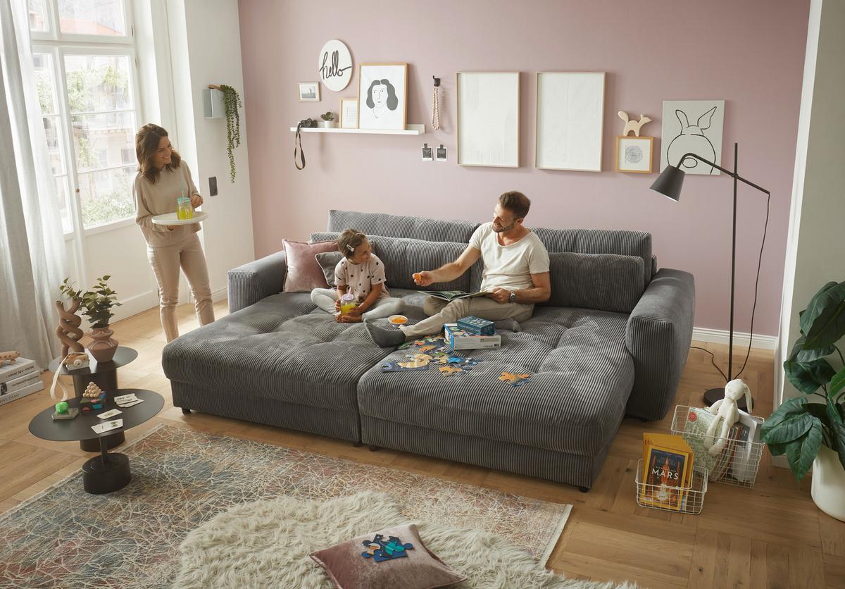 Mega pohovka LOVESEAT antracit - černá/antracitová, Konvenční, kompozitní dřevo/textil (292/90/194cm) - MID.YOU