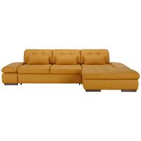 Rohová sedačka SANFINO, pravá kari žlutá pravá kůže - curry žlutá/barvy chromu, Konvenční, kov/kůže (305/79-96/199cm) - Premium Living