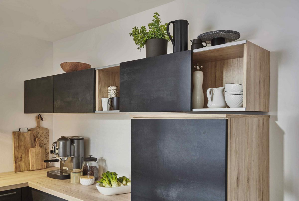 Einbauküche Schwarzbeton Planbar In Schwarzbeton - Dunkelgrau/Schwarz, MODERN, Holzwerkstoff - Vertico