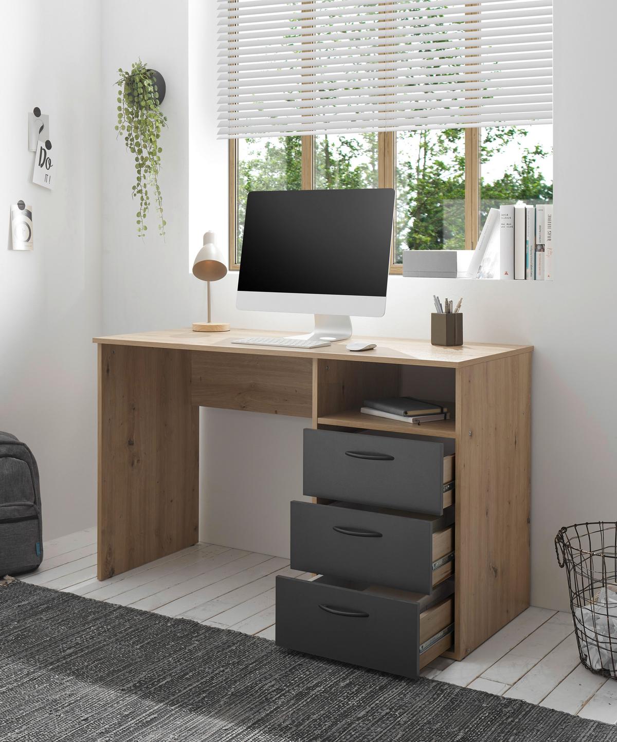 PÍSACÍ STÔL LIAM - čierna/grafitová, Konventionell, kompozitné drevo/plast (120/54/75cm)